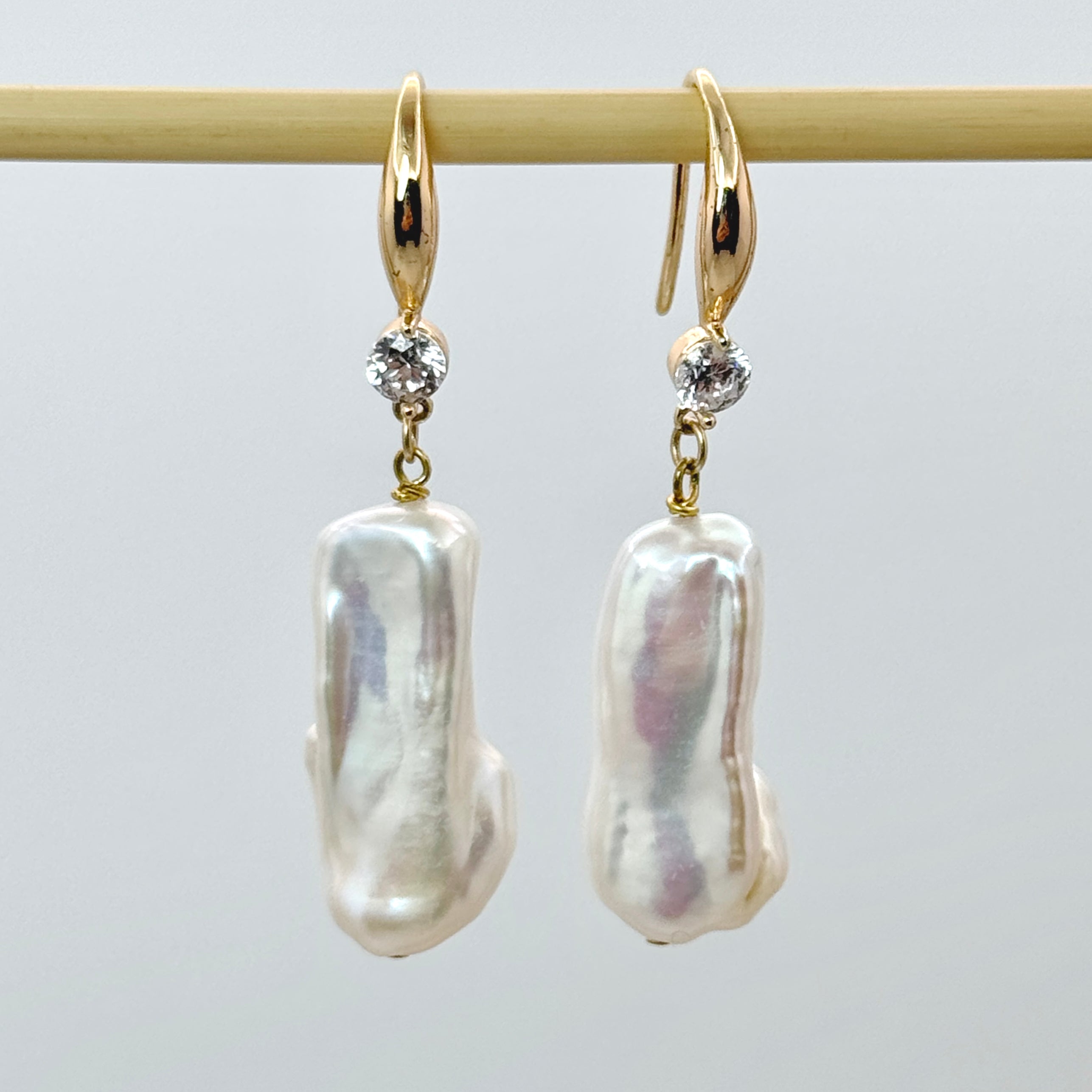 White Baroque Pearl CZ Drop Earrings