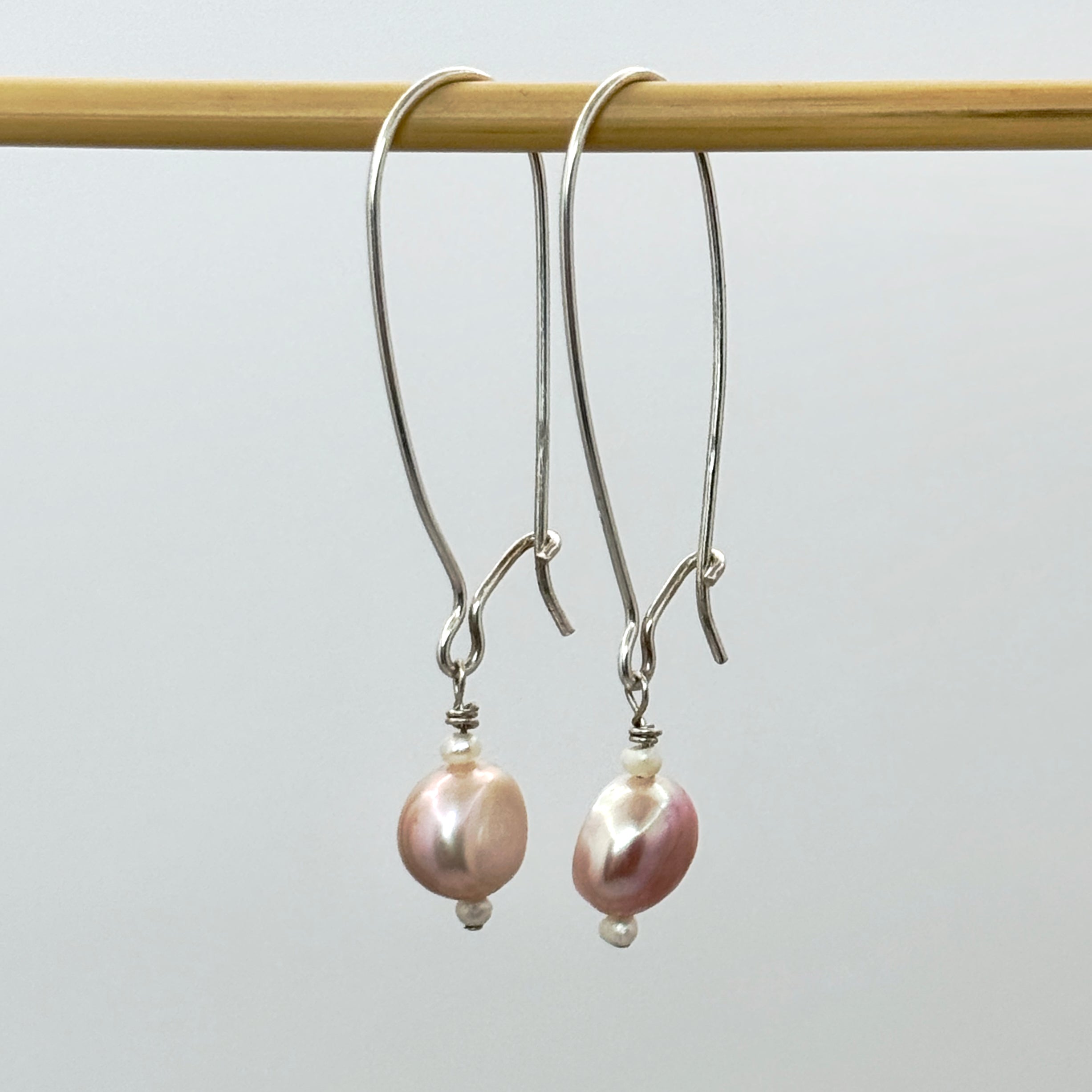 Pink-Lavender Pearl Sterling Drop Earrings