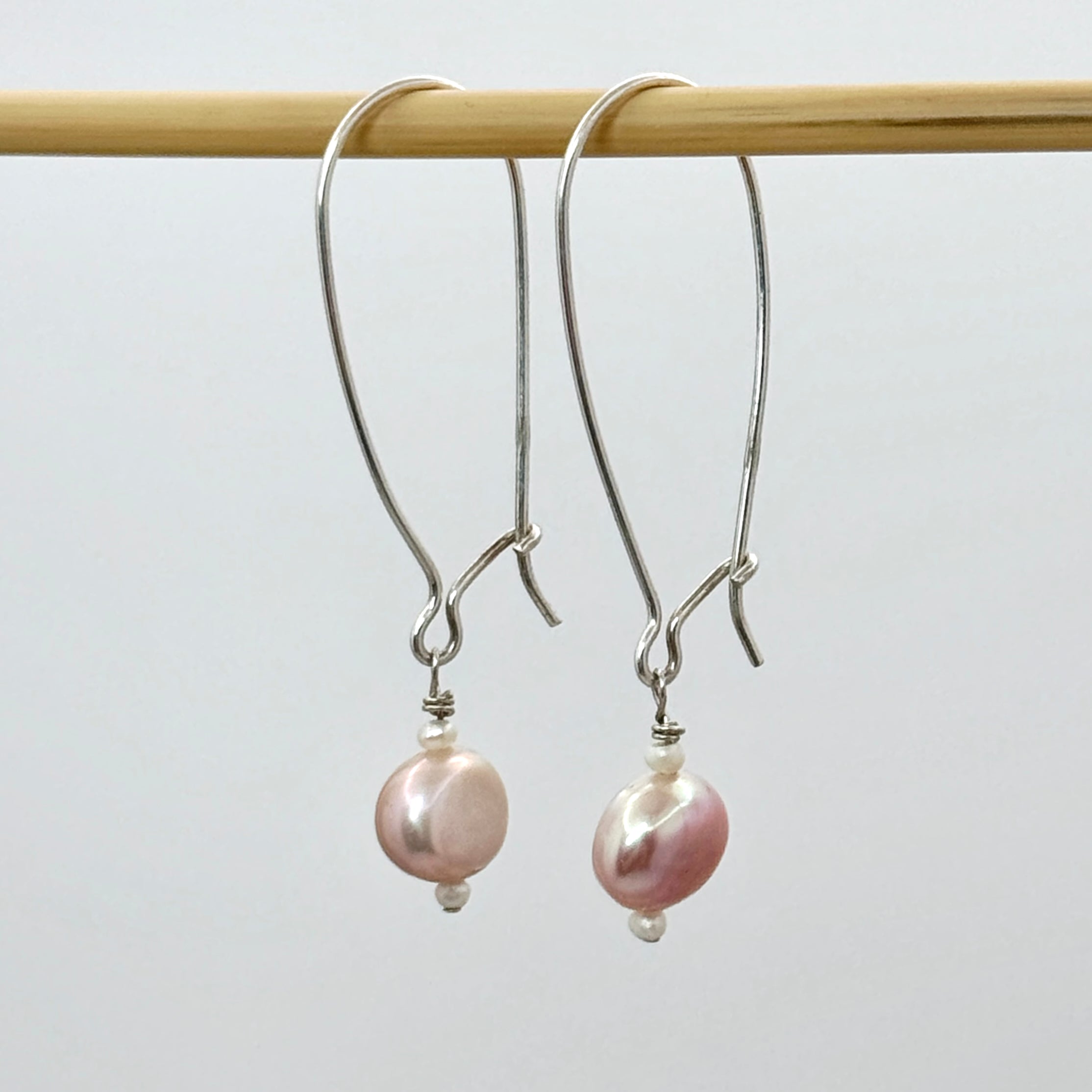Pink-Lavender Pearl Sterling Drop Earrings