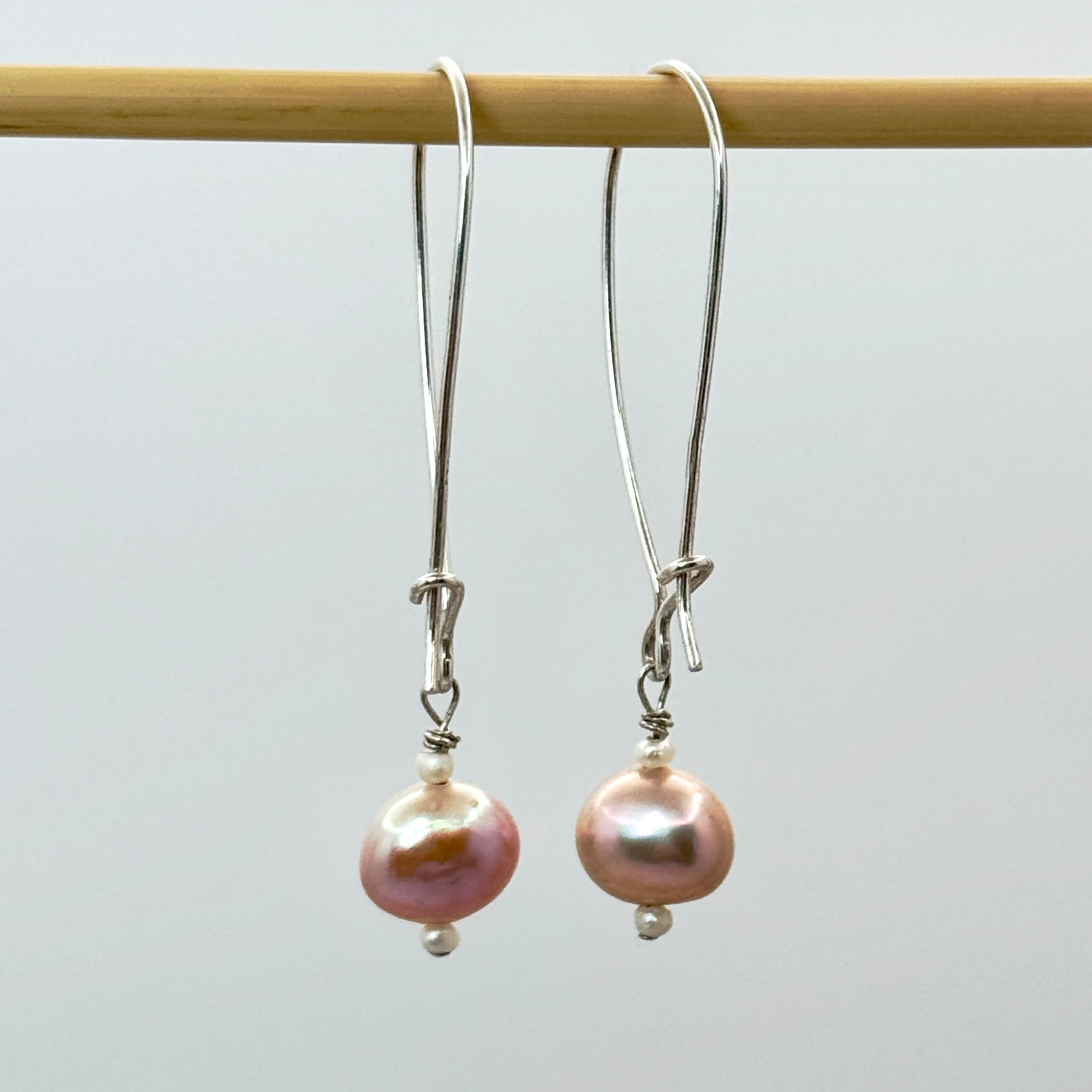 Pink-Lavender Pearl Sterling Drop Earrings