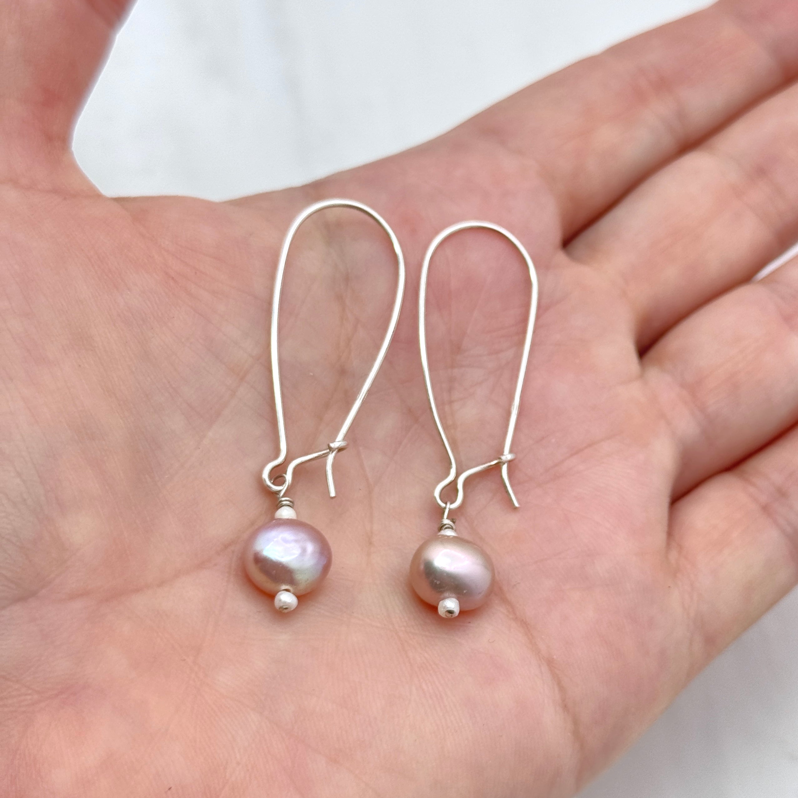 Pink-Lavender Pearl Sterling Drop Earrings