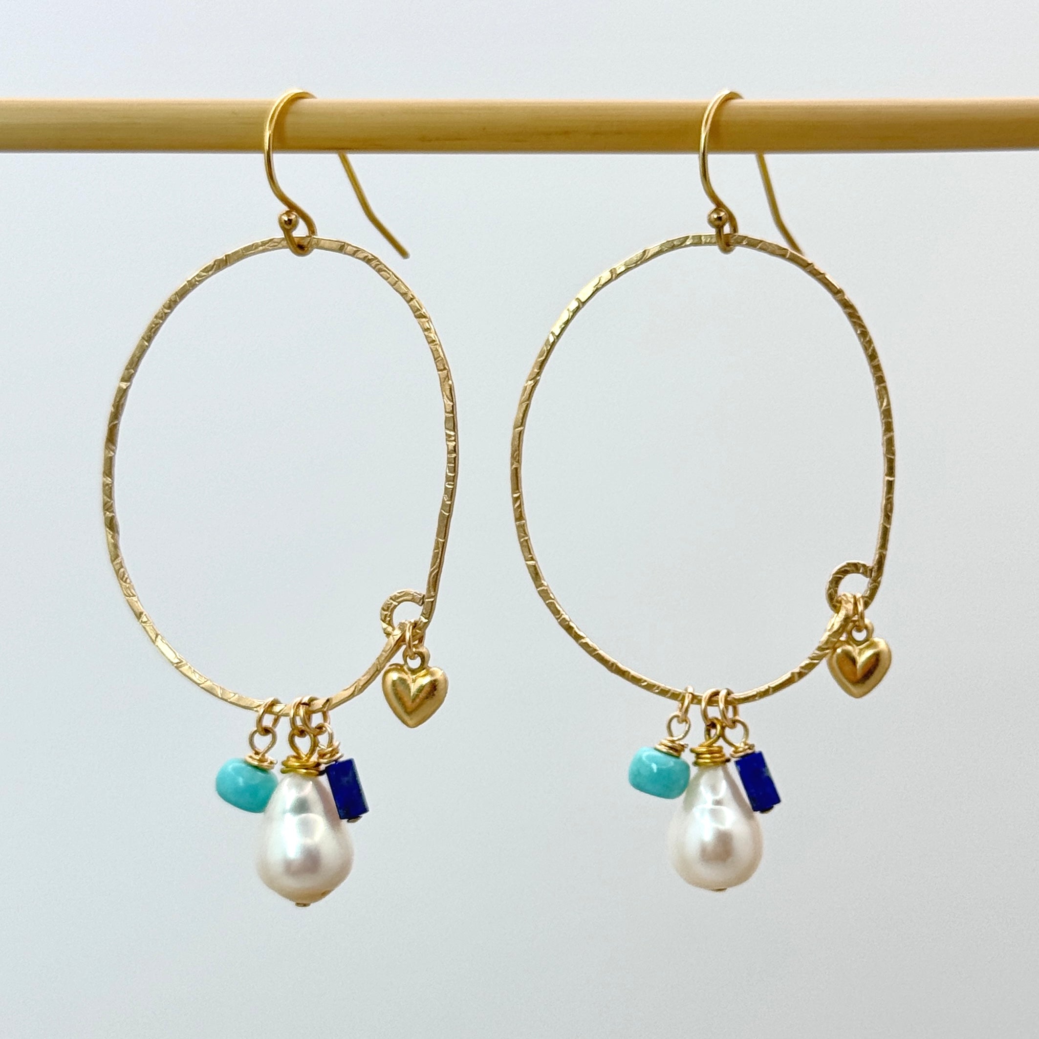 Pearl & Gemstone Gold-Filled Oval Earrings