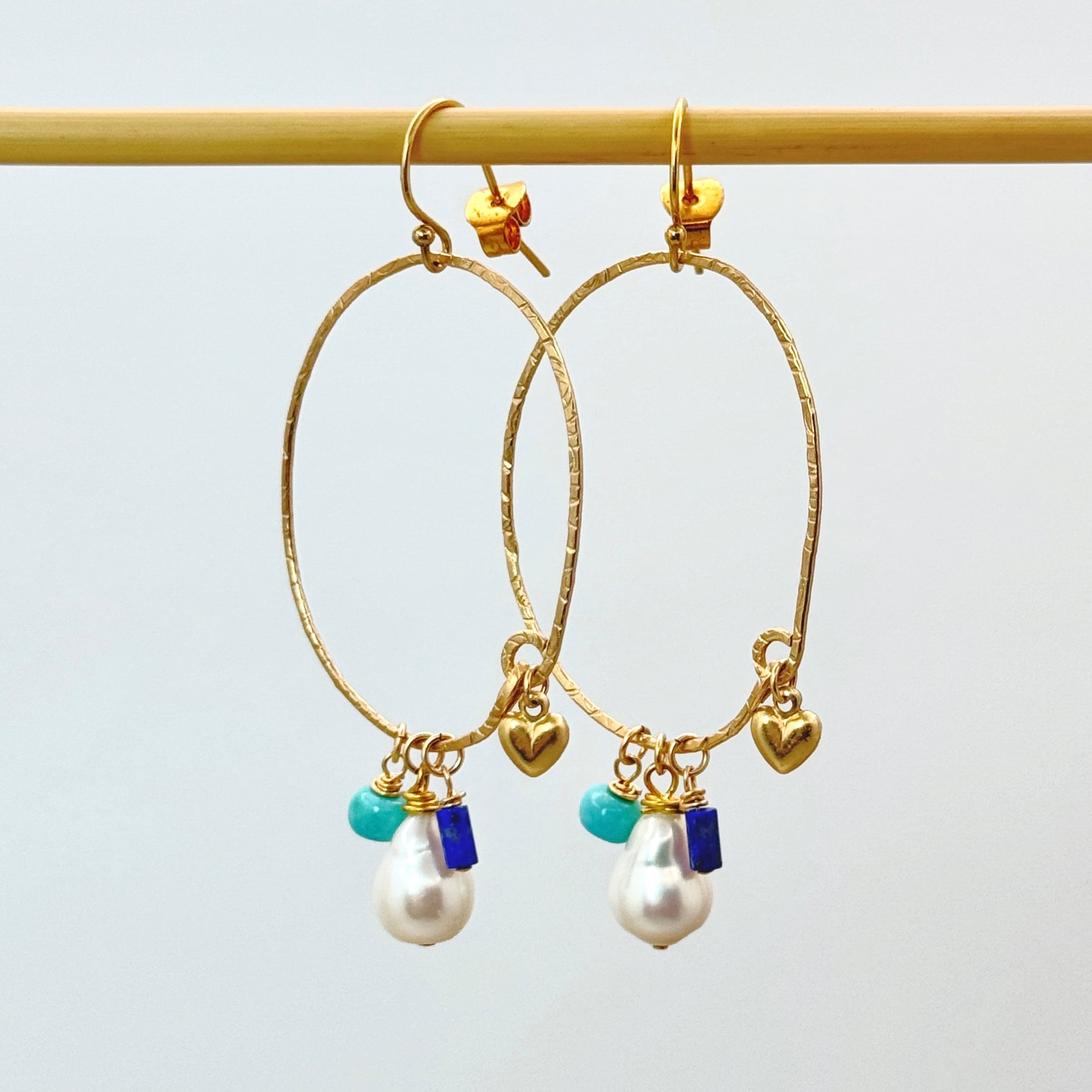 Pearl & Gemstone Gold-Filled Oval Earrings