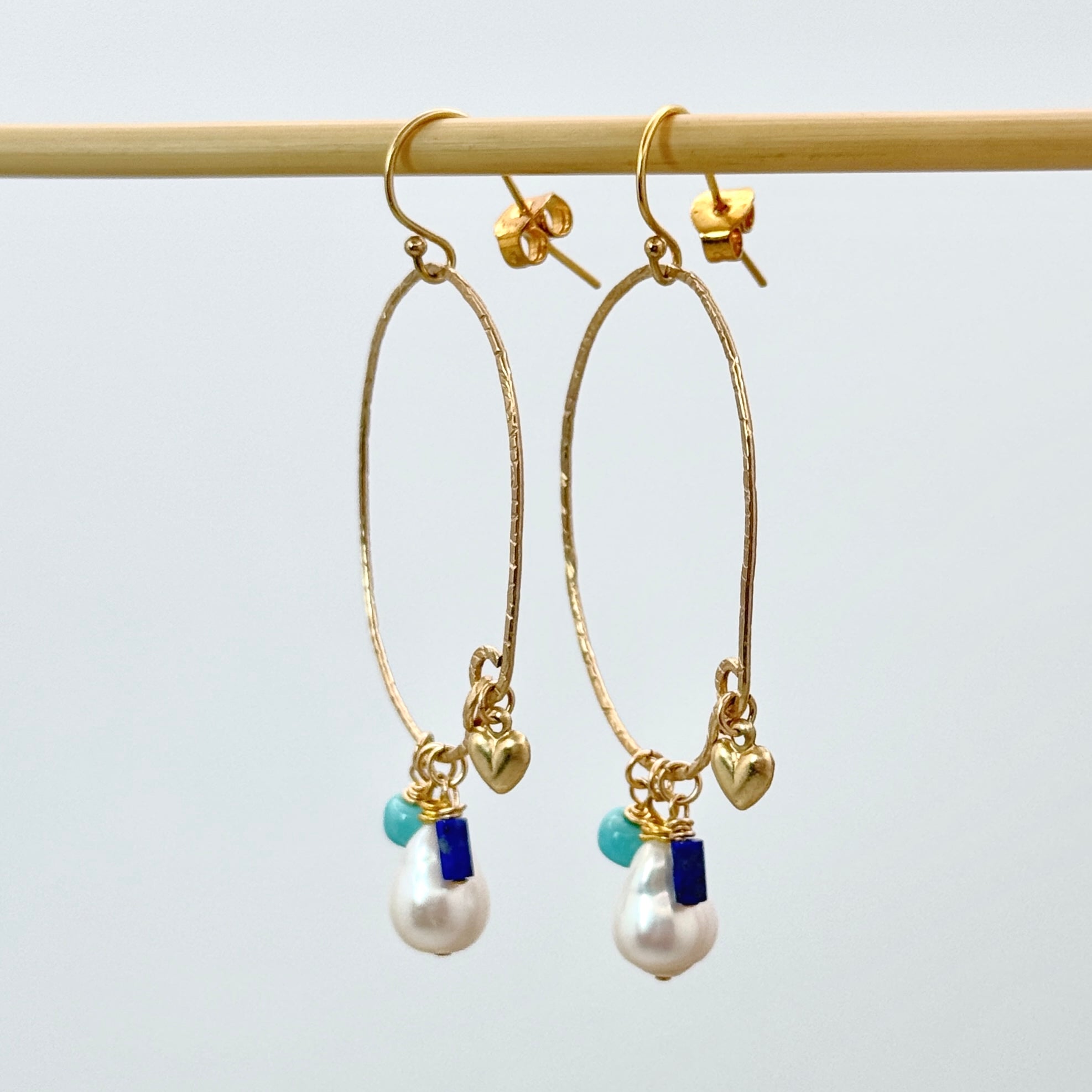 Pearl & Gemstone Gold-Filled Oval Earrings