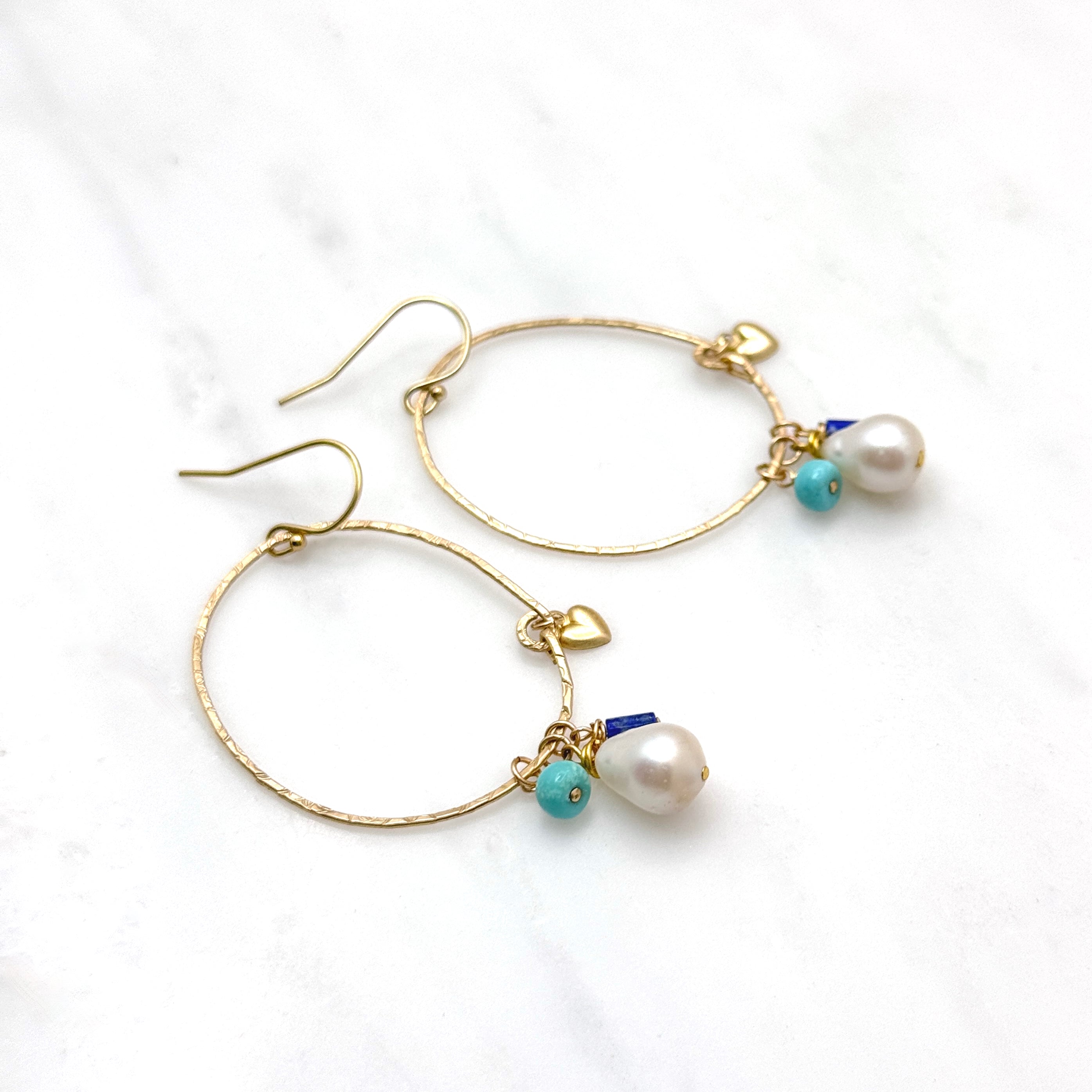 Pearl & Gemstone Gold-Filled Oval Earrings