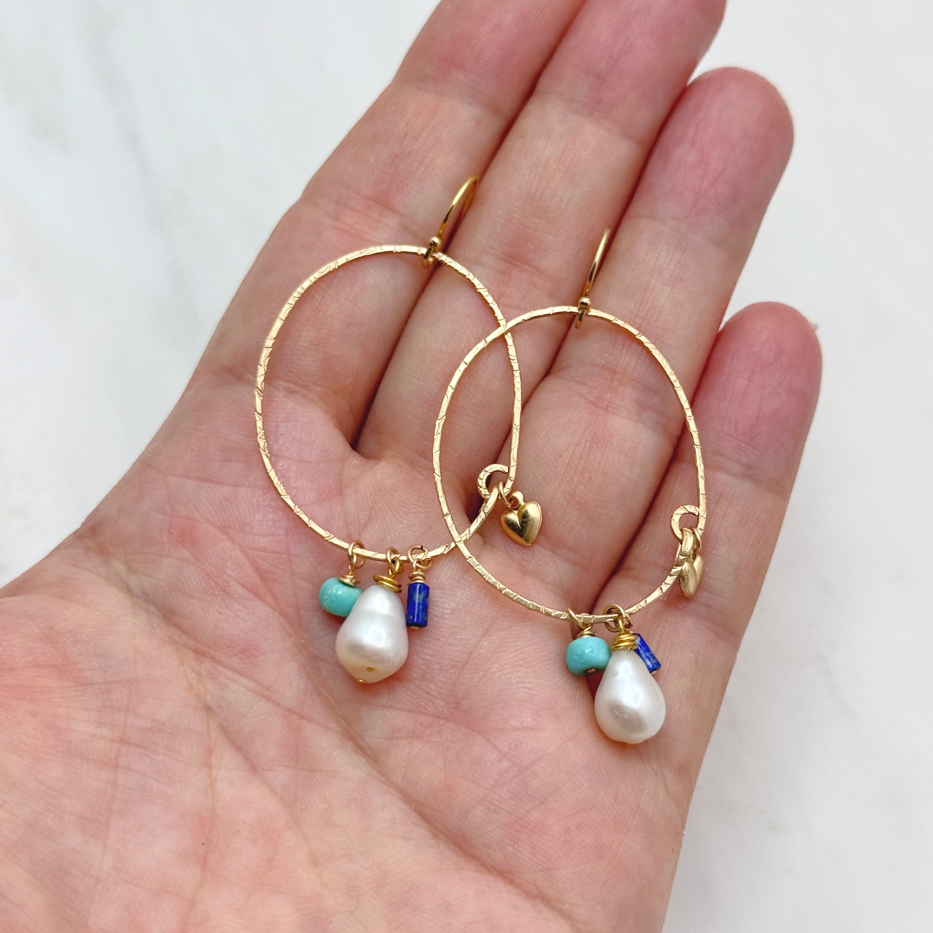 Pearl & Gemstone Gold-Filled Oval Earrings
