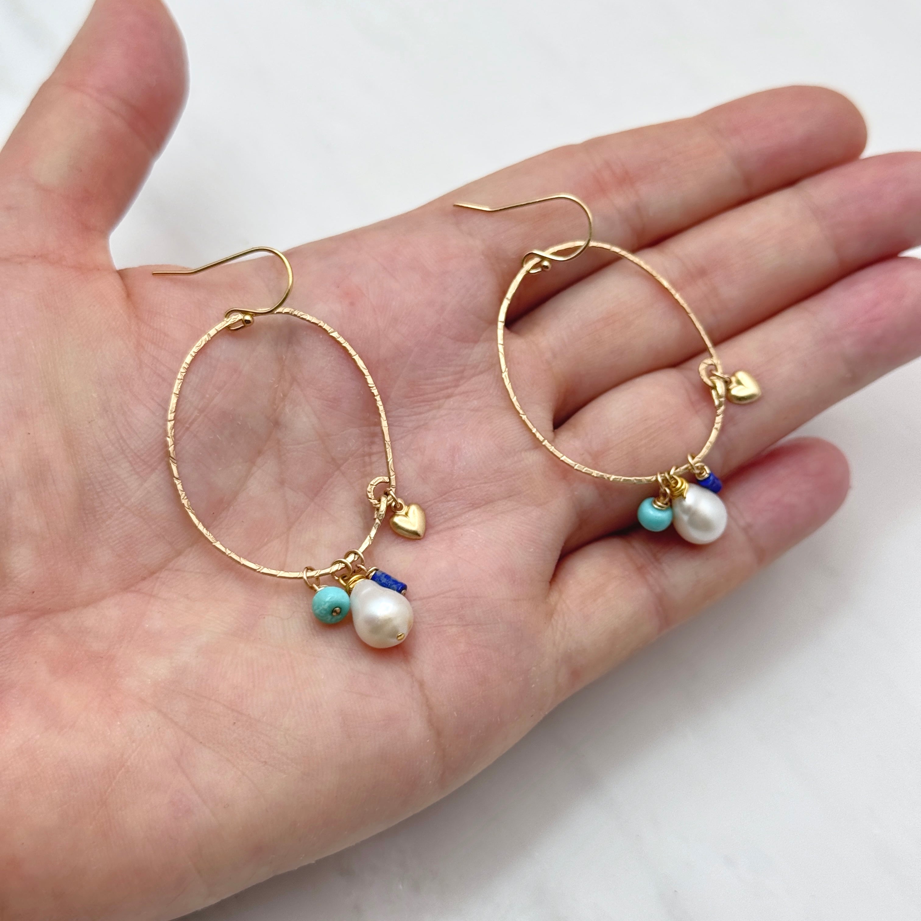 Pearl & Gemstone Gold-Filled Oval Earrings