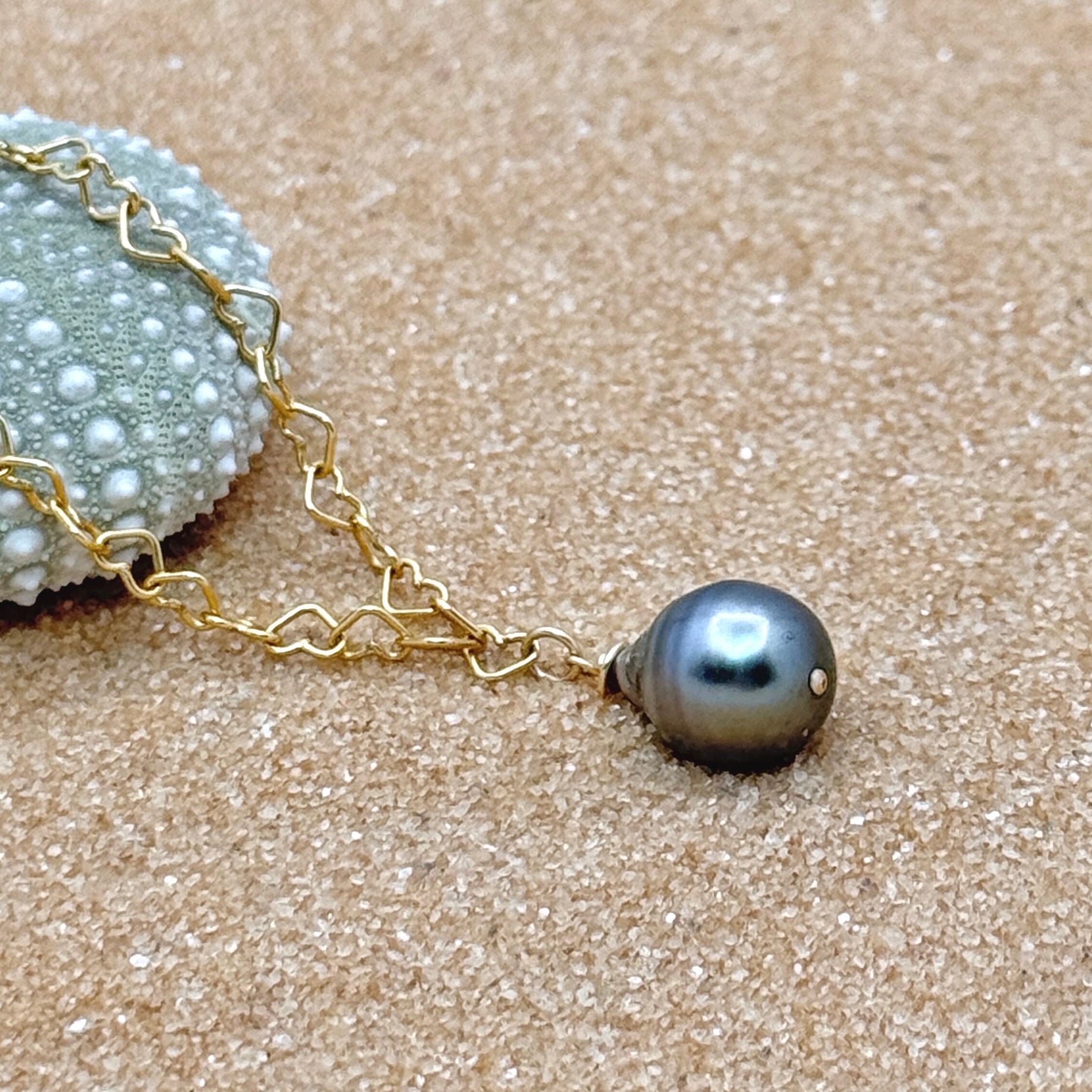 Tahitian Pearl Heart Link 14Kt GF Necklace