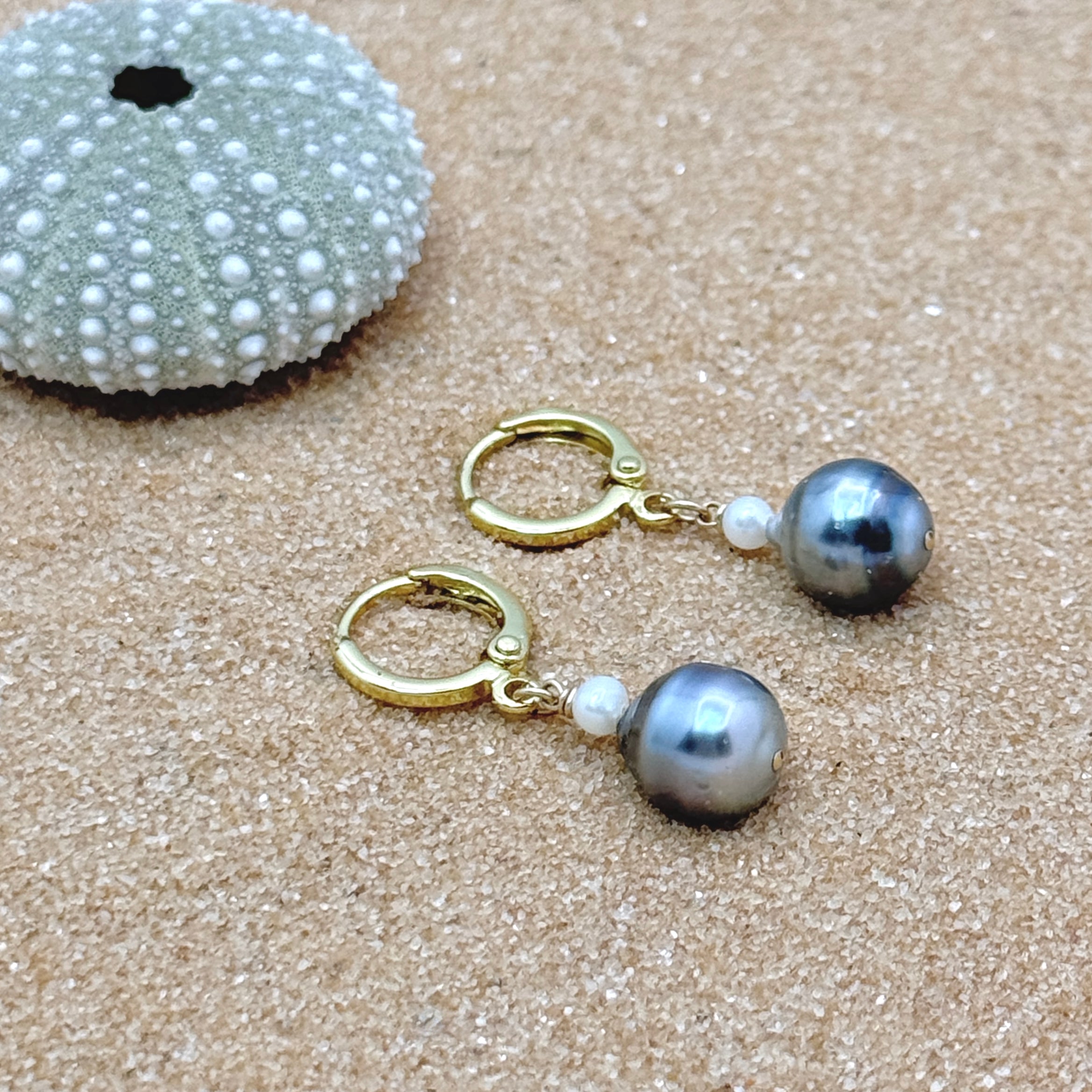 Tahitian & White Pearl Gold-Filled Huggies