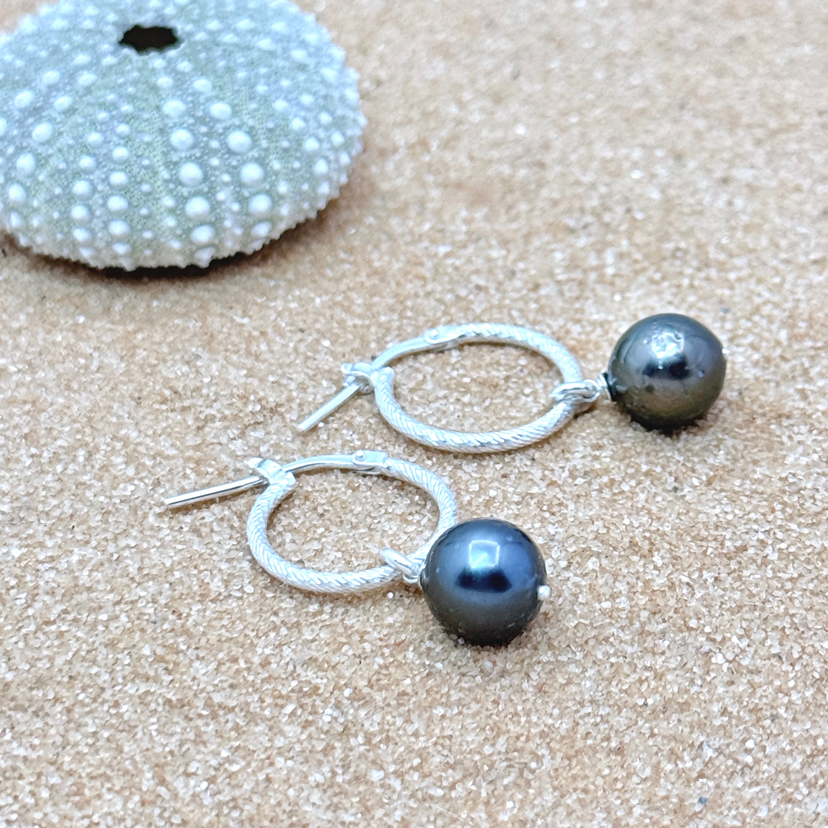 Tahitian Pearl 925 Silver Huggie Earrings