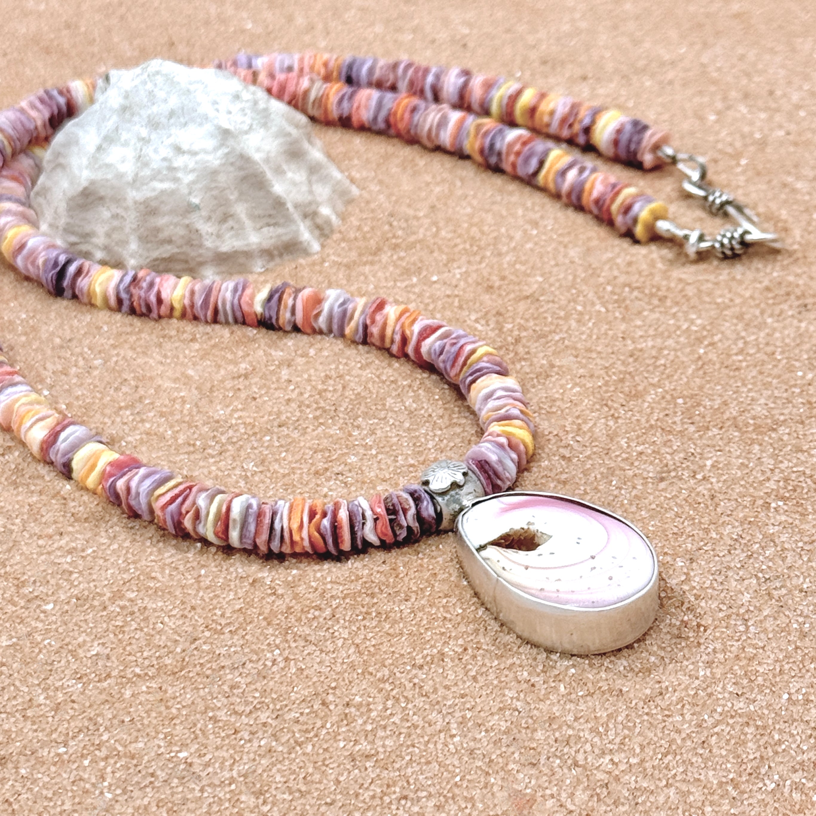 Scallop Heishi & Pink Conch Shell Necklace