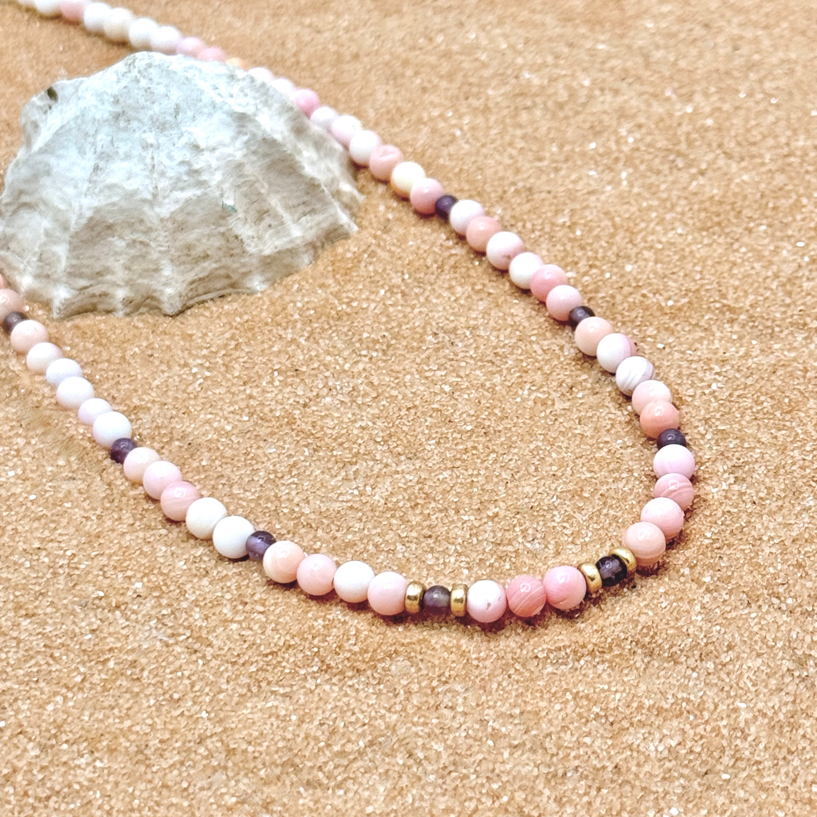 Pink Conch Shell & Amethyst Necklace