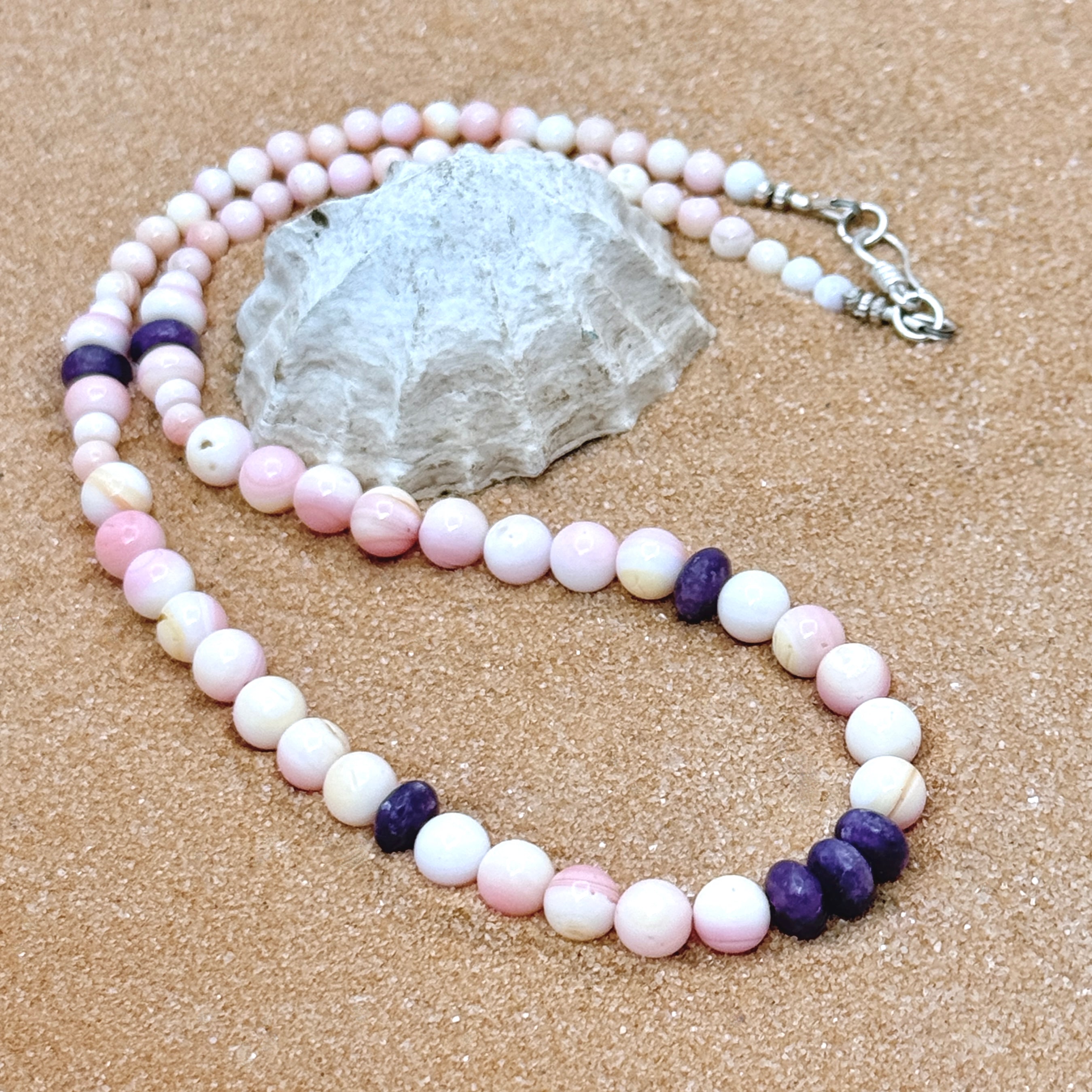 Pink Conch Shell & Lepidolite Necklace