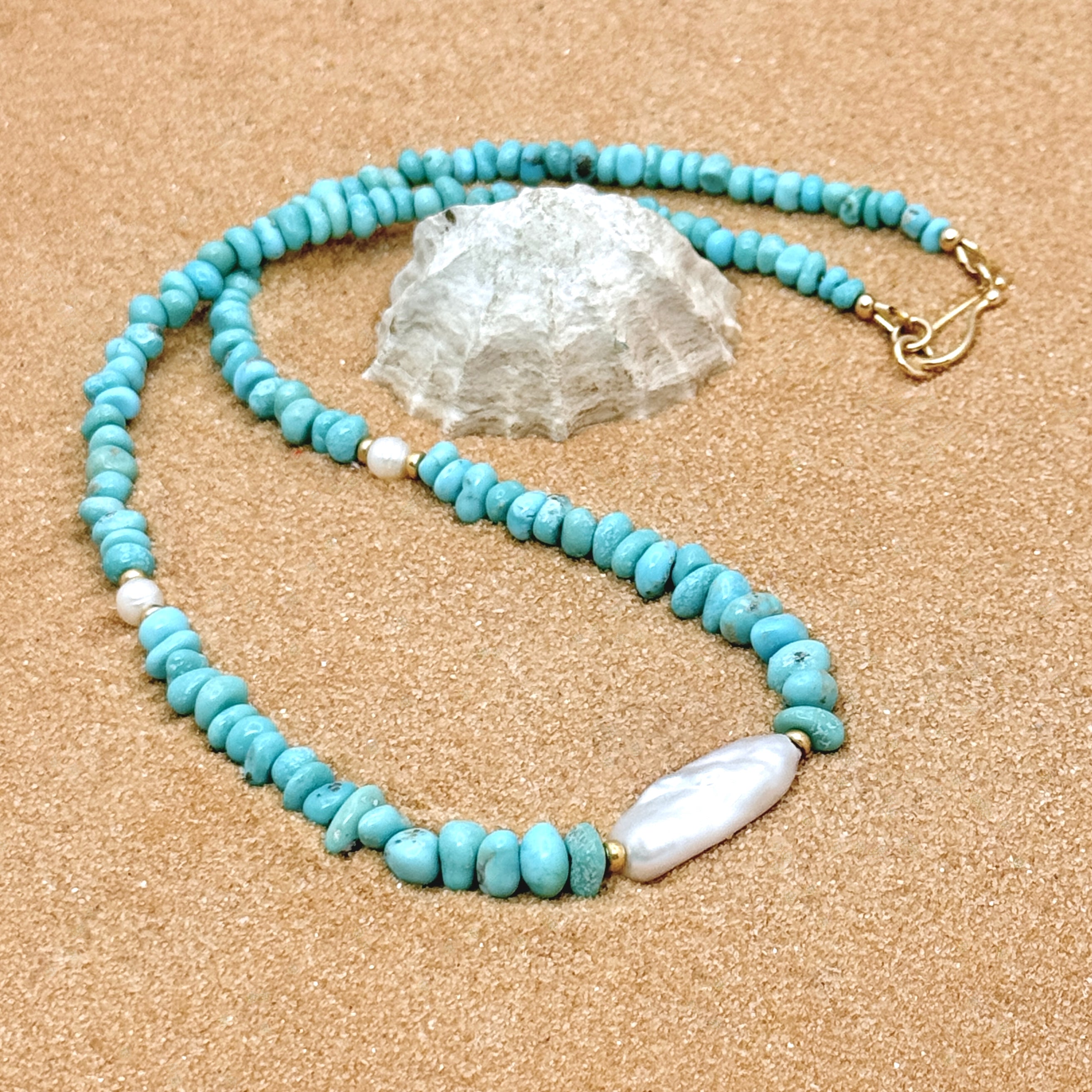 Turquoise & Baroque Pearl Vermeil Necklace