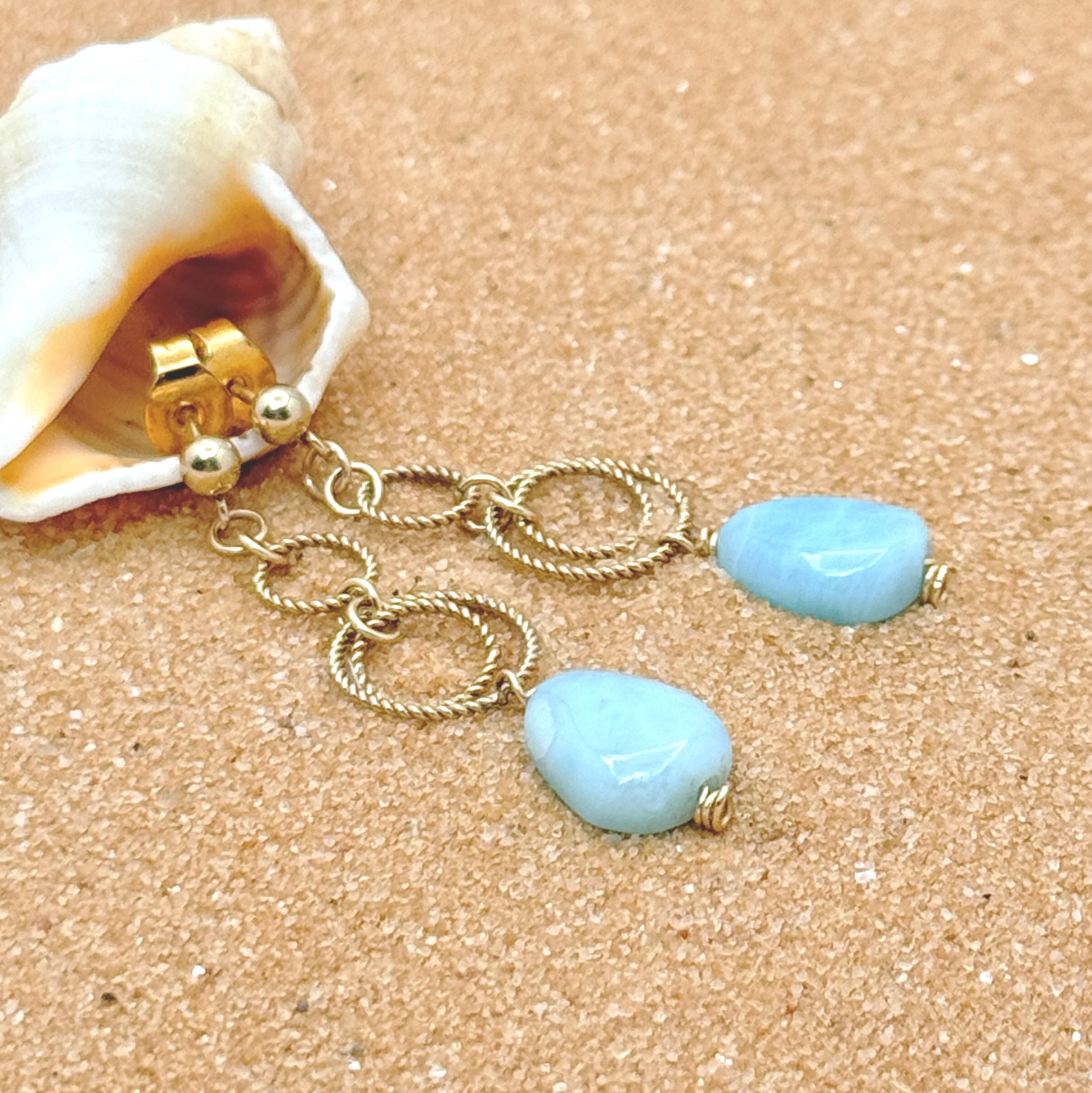 Larimar Gold-Filled Twisted Ring Earrings