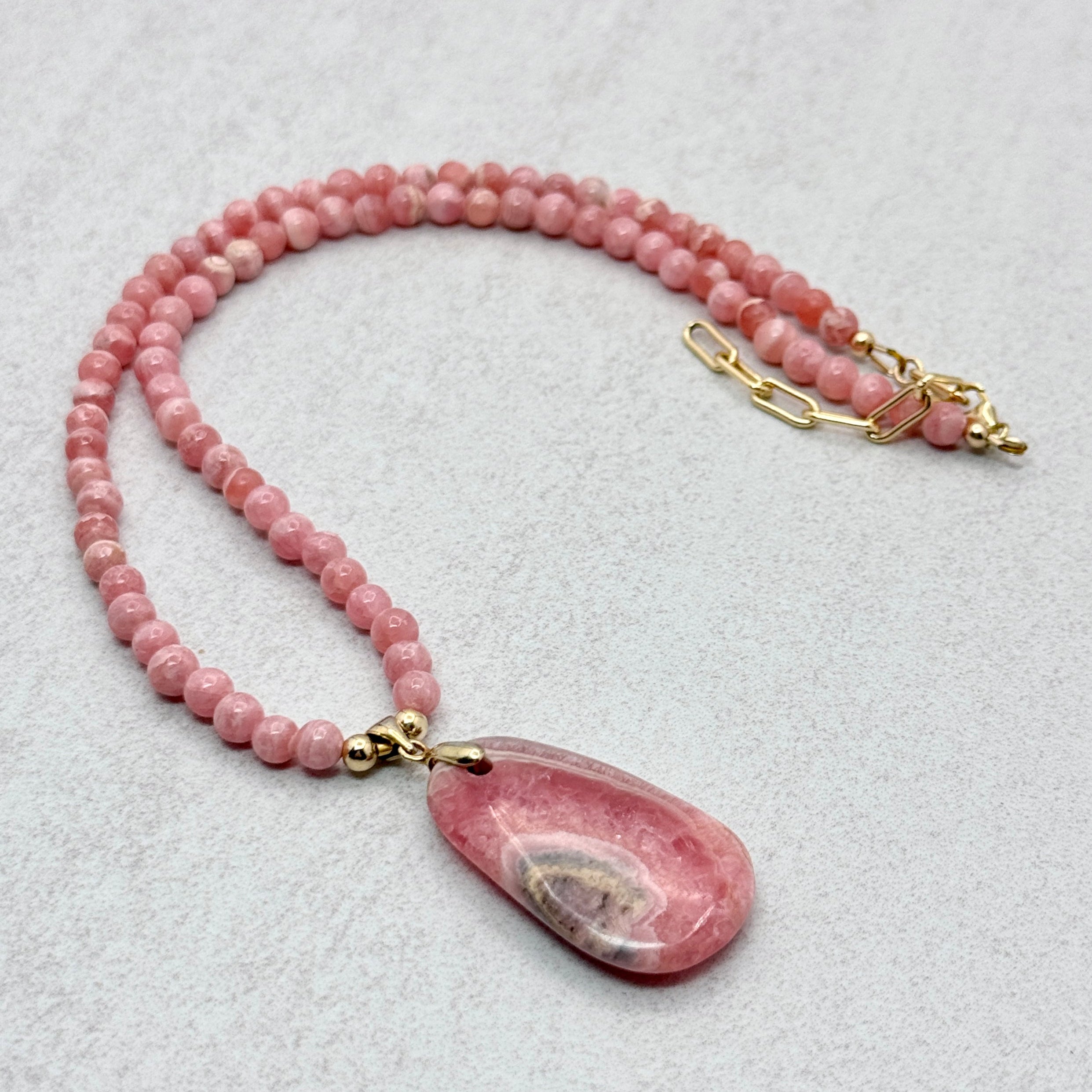 Rhodochrosite Pendant Gold-Filled Necklace
