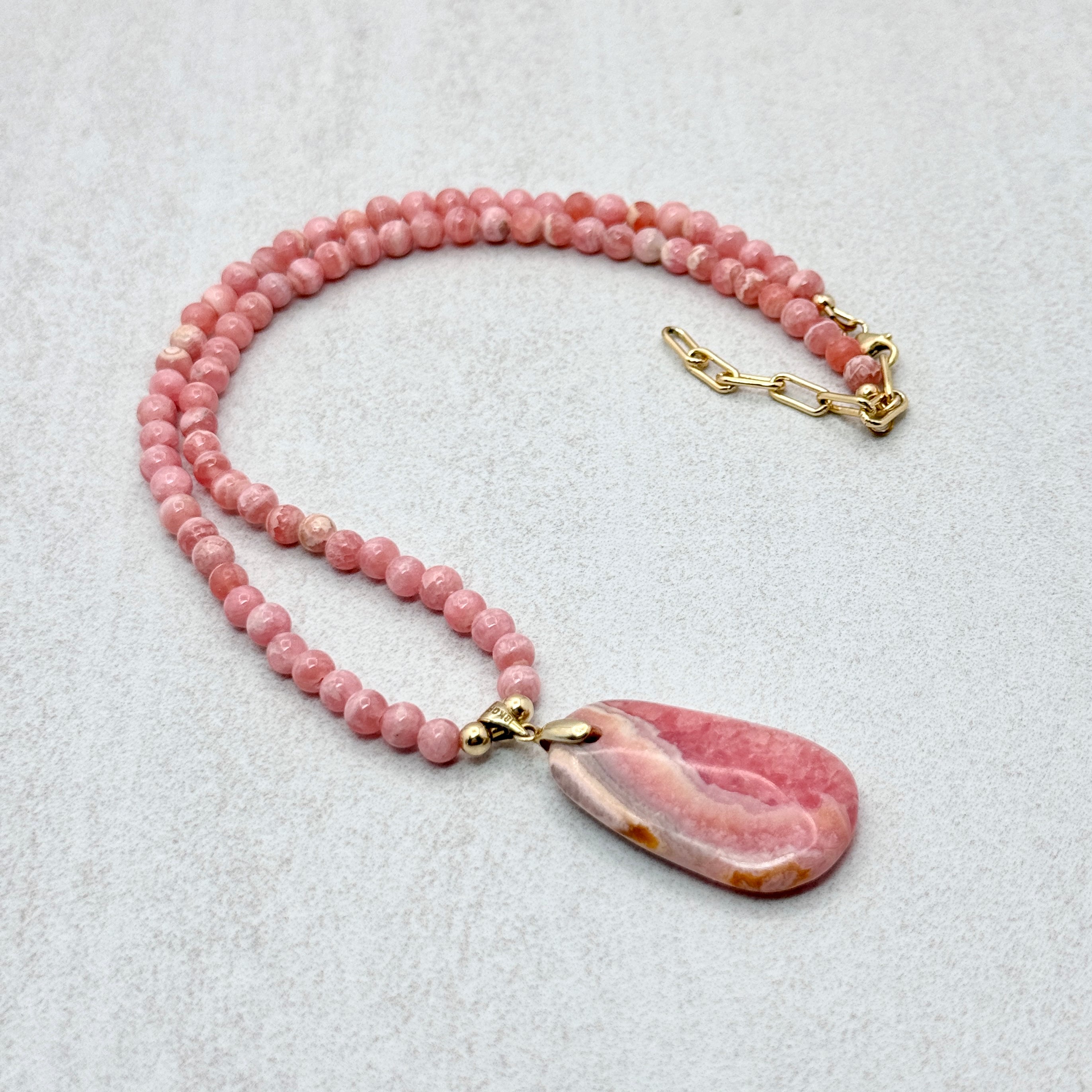 Rhodochrosite Pendant Gold-Filled Necklace
