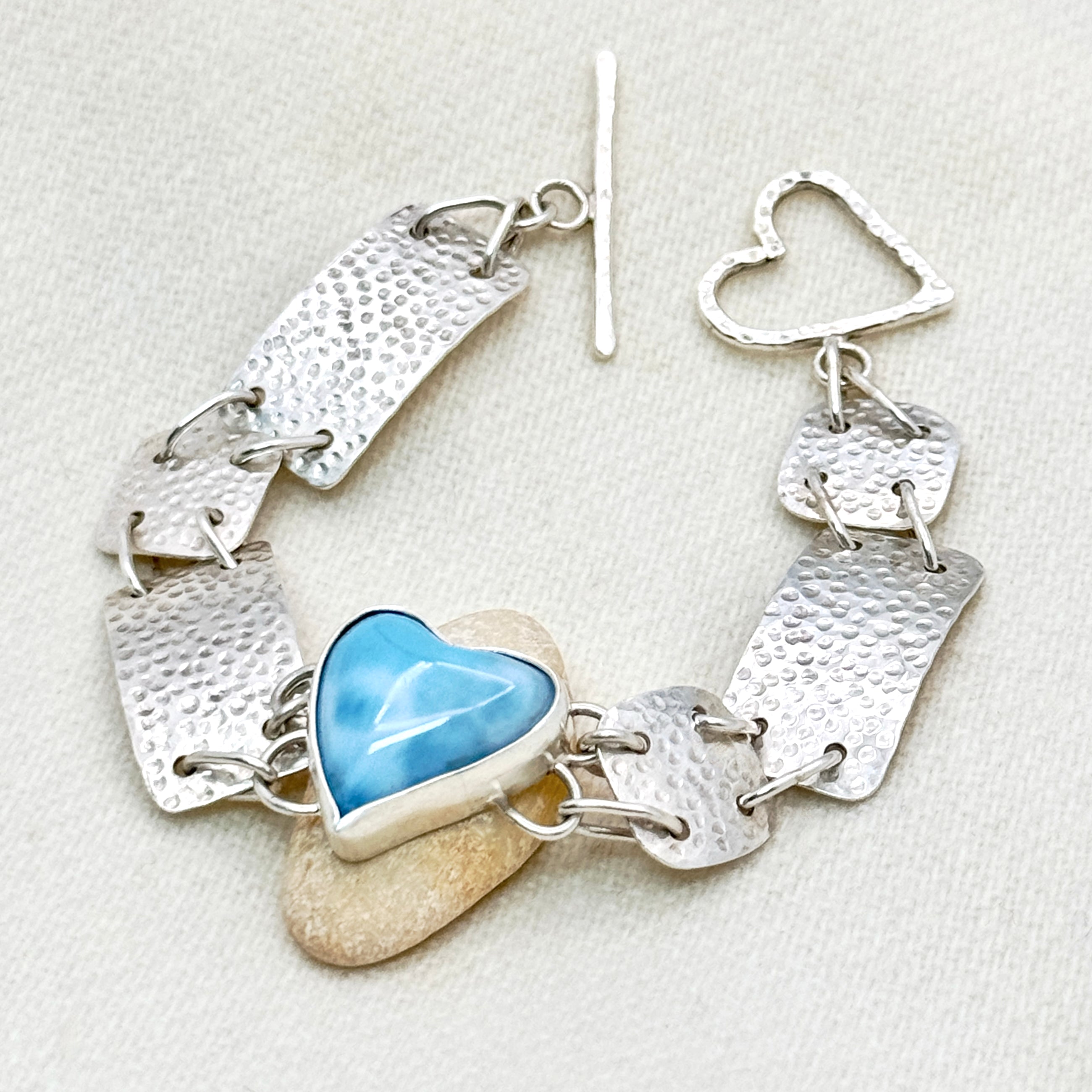 Larimar Heart Sterling Silver Bracelet