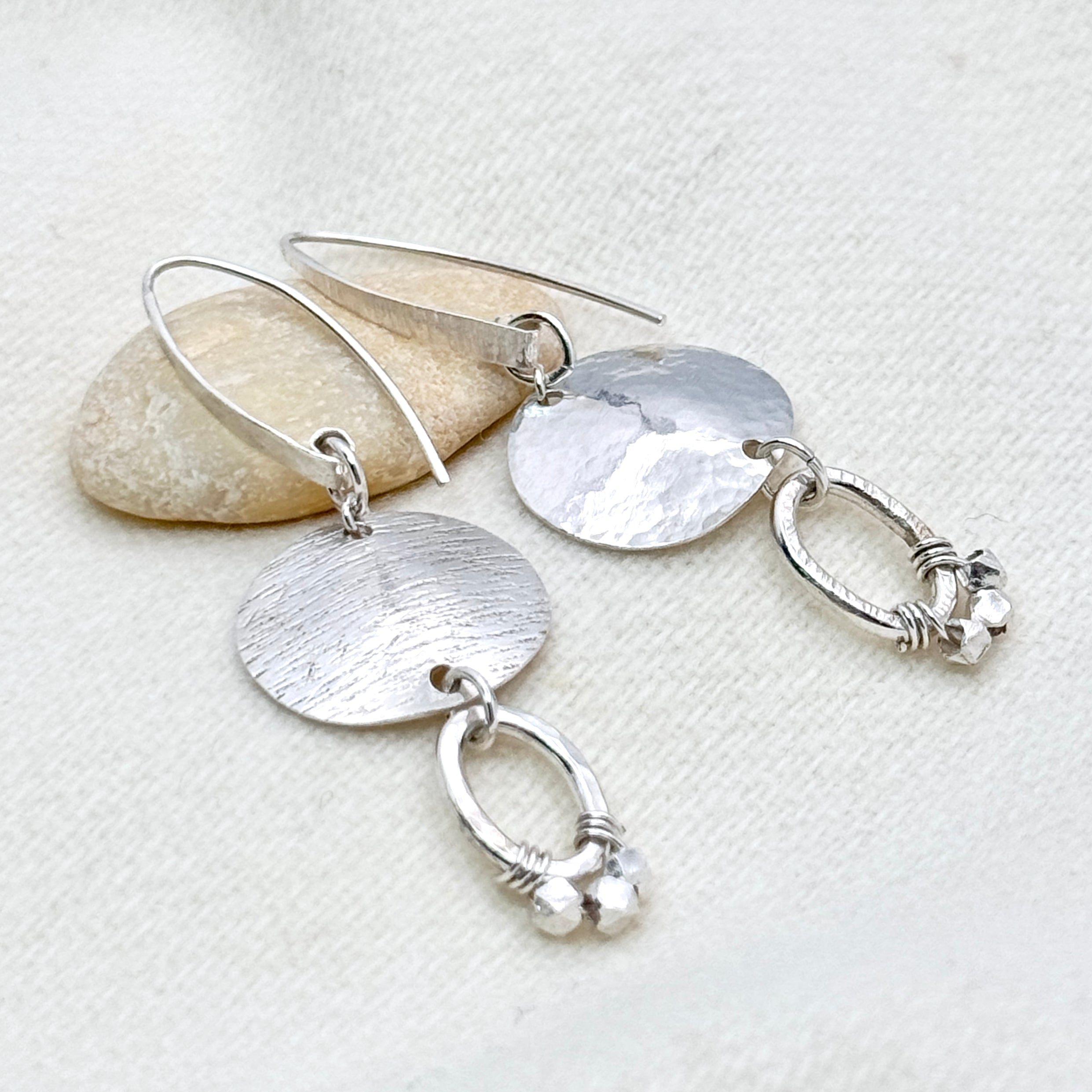 Asymmetric Hammered 925 Silver Disc Earrings