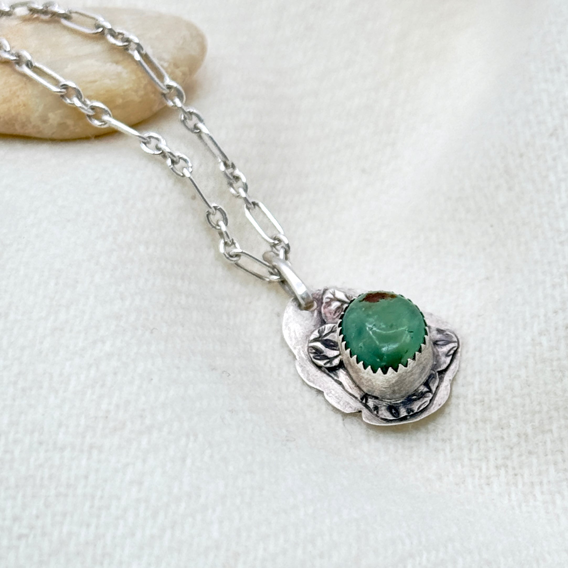 Chrysoprase Leaf Sterling Silver Necklace