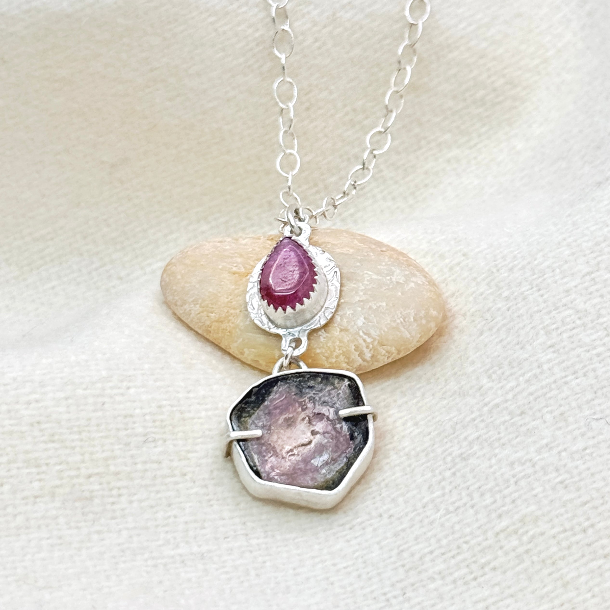 Watermelon Tourmaline Duo Pendant Necklace