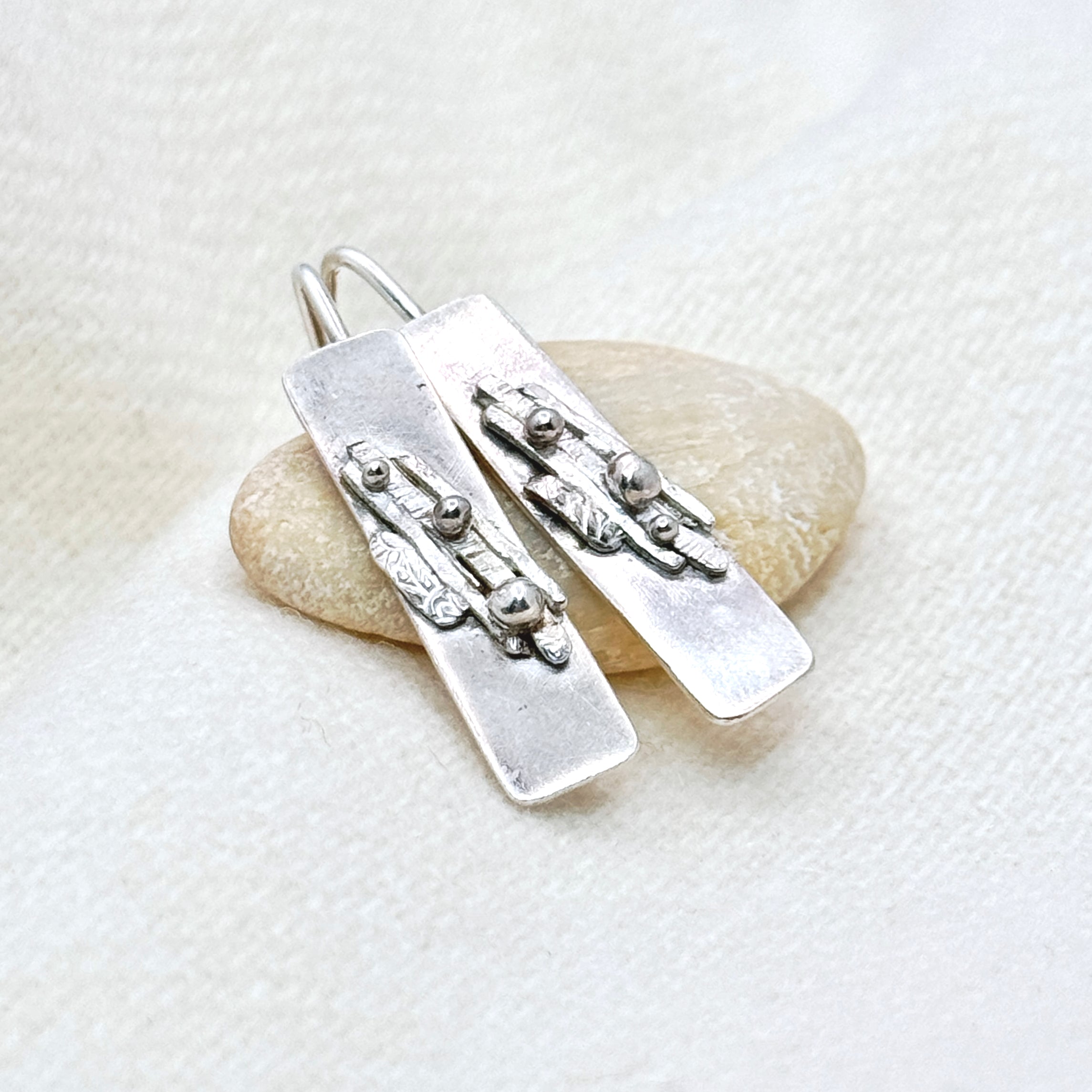Sterling Silver Textured Blade Drop Earrings