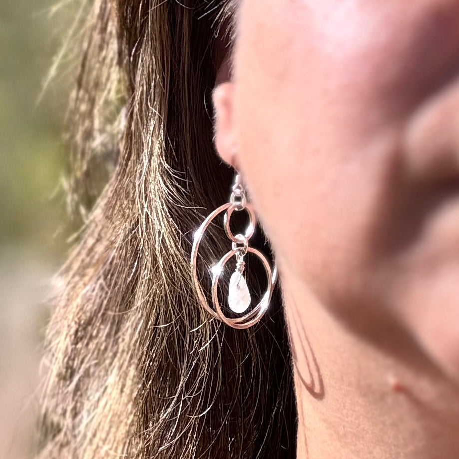 Sterling Cascade Hoop Rainbow Moonstone Earrings