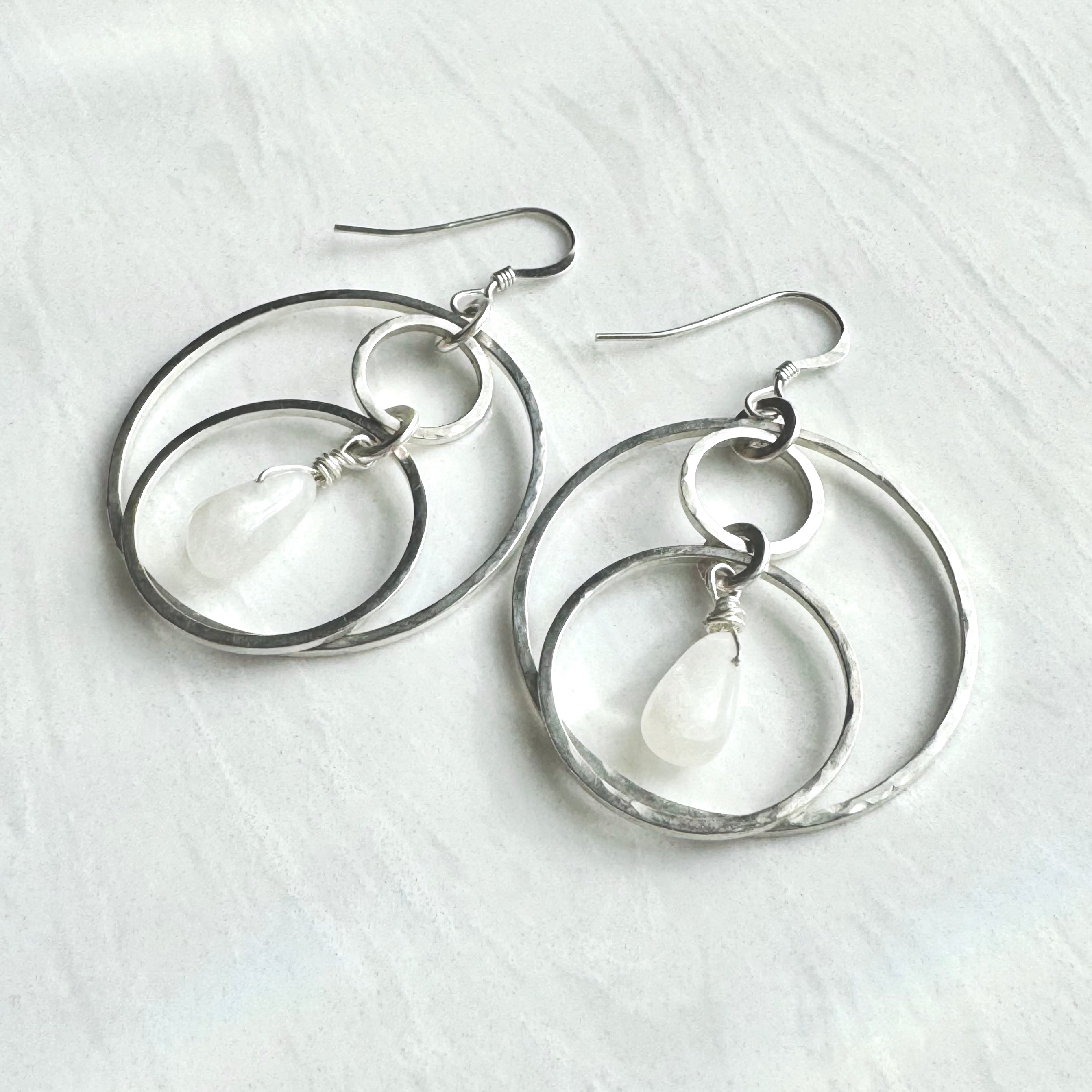 Sterling Cascade Hoop Rainbow Moonstone Earrings