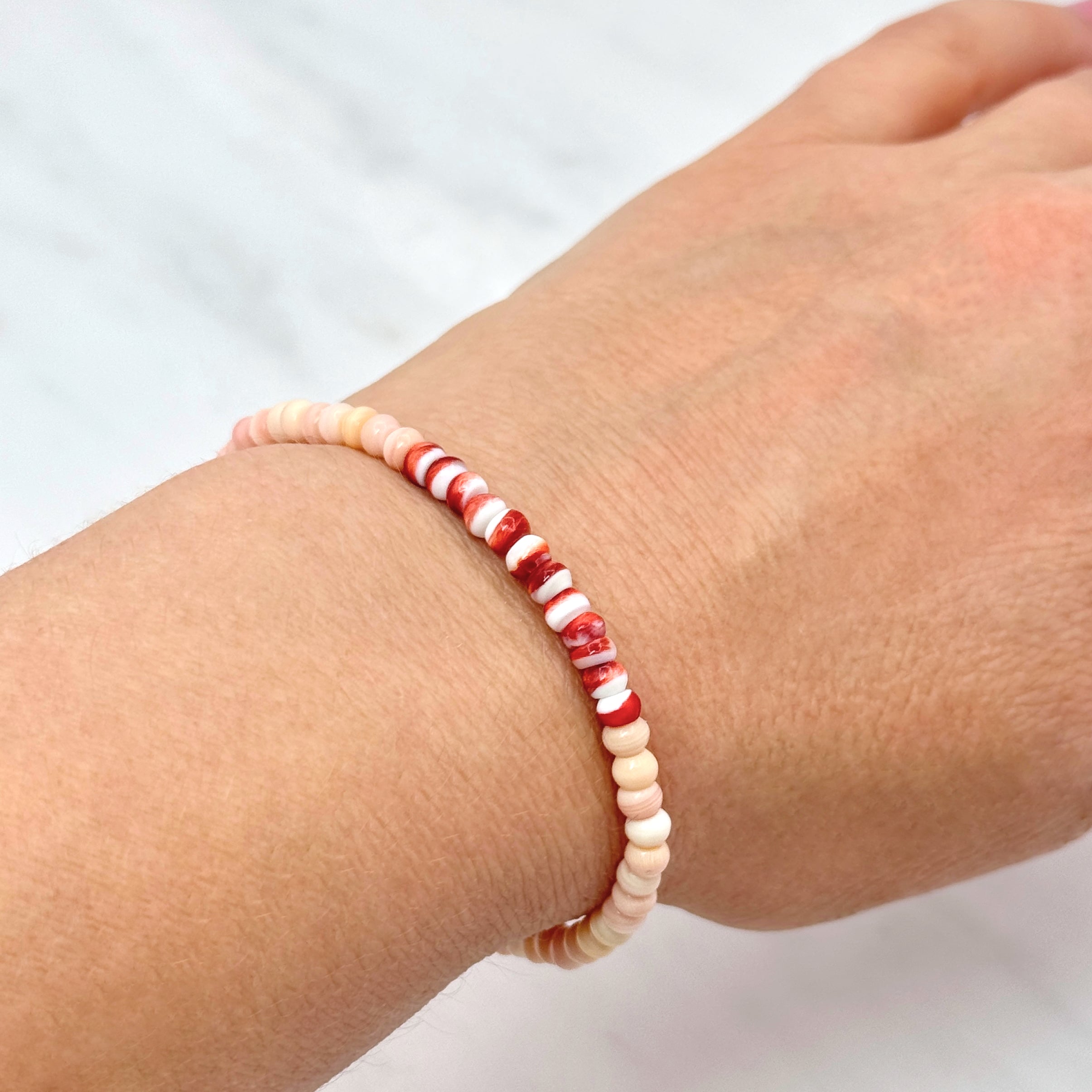 Pink Conch & Red Spiny Oyster Shell Bracelet