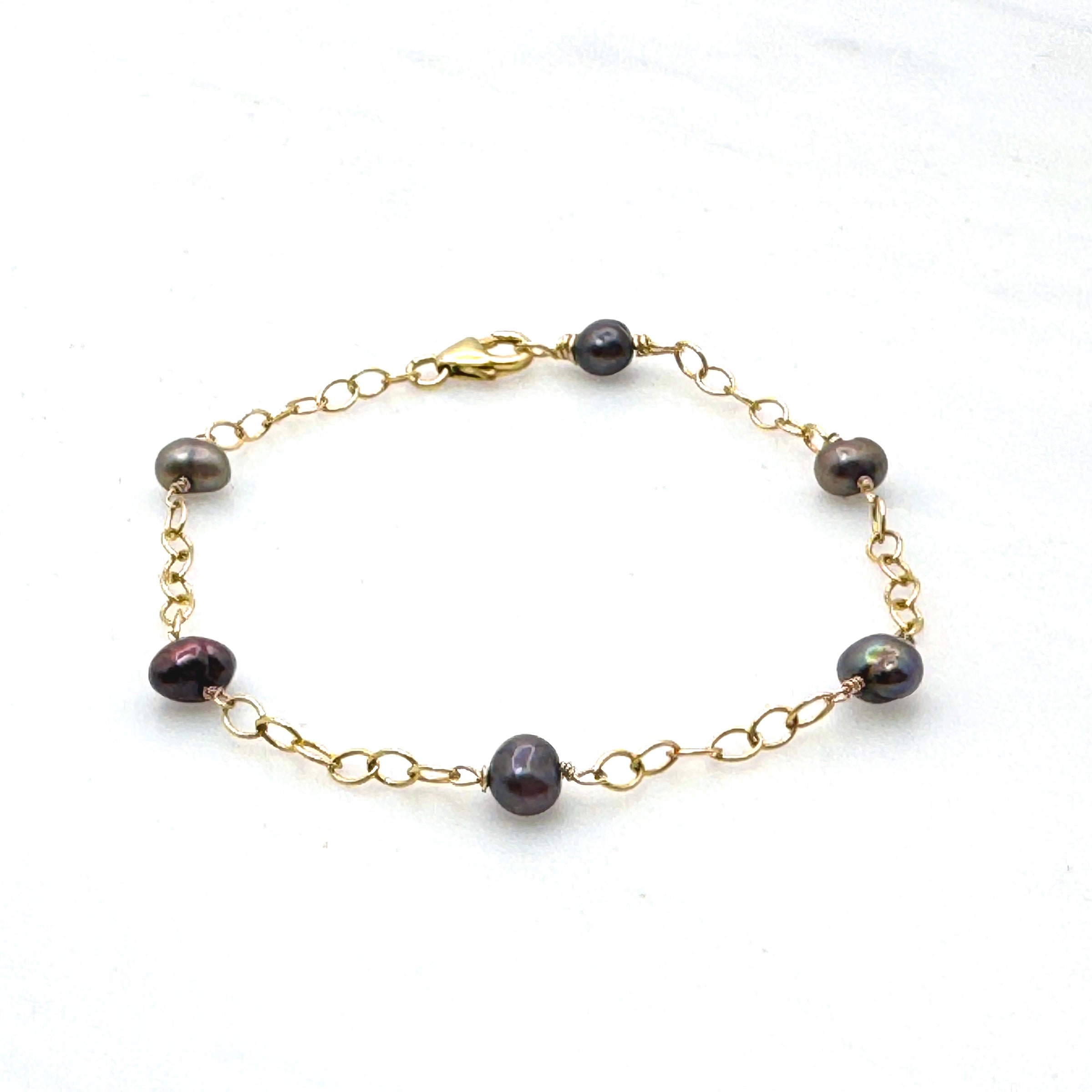 Black & Gray Pearl Gold-Filled Chain Bracelet