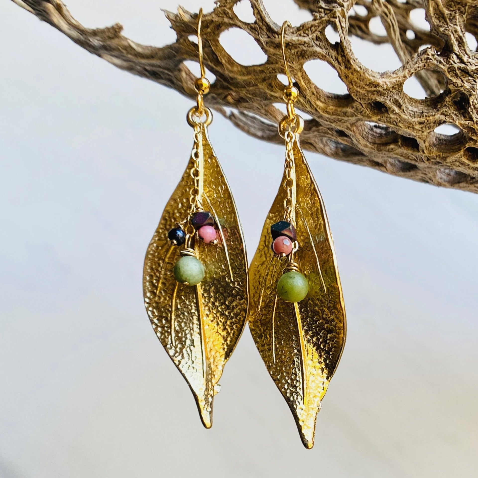 Gold-Filled Autumn Leaf Gemstone Earrings