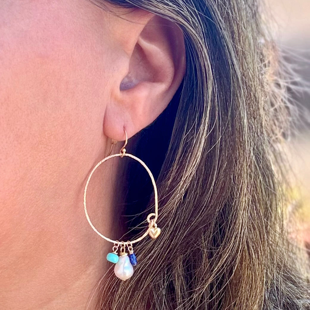 Pearl & Gemstone Gold-Filled Oval Earrings