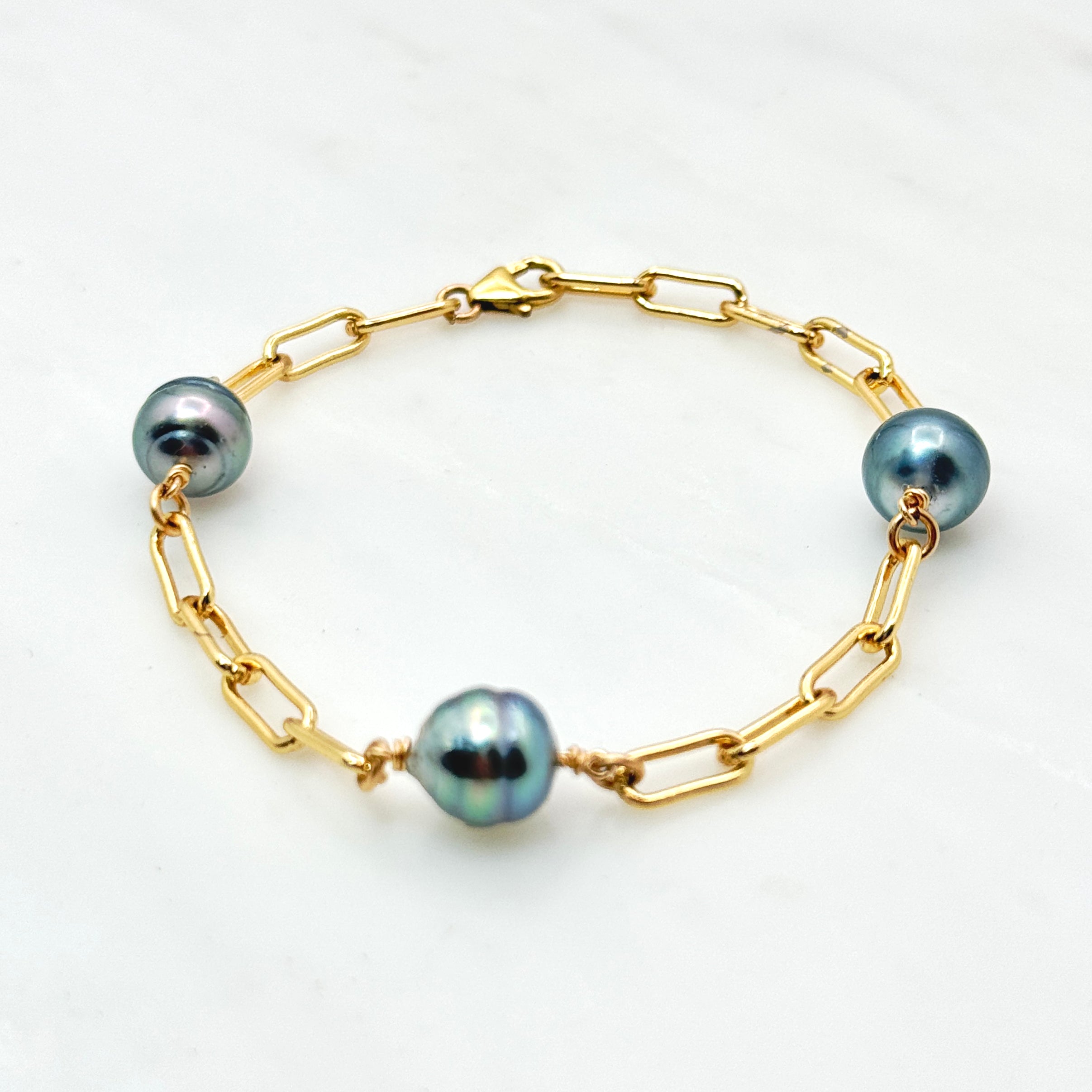 Tahitian Pearl Trio 14Kt GF Paperclip Bracelet