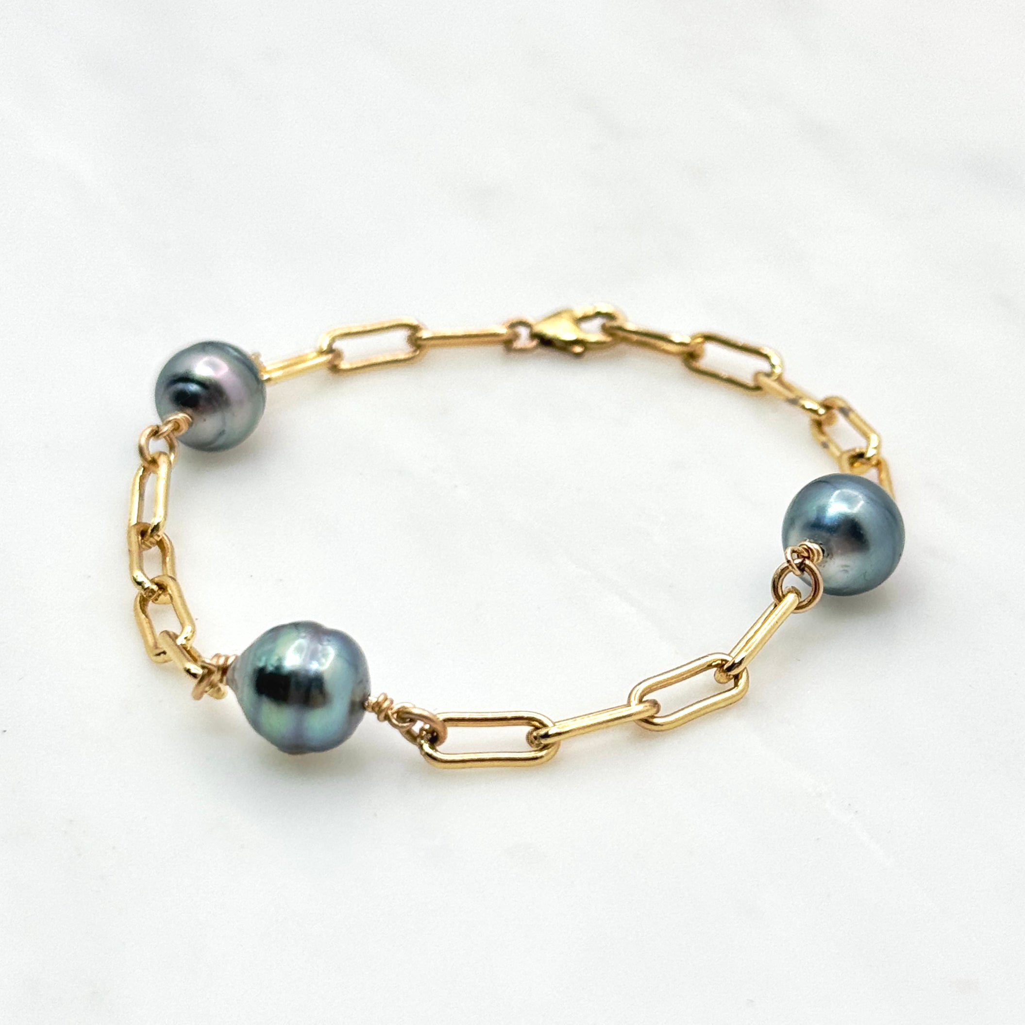 Tahitian Pearl Trio 14Kt GF Paperclip Bracelet