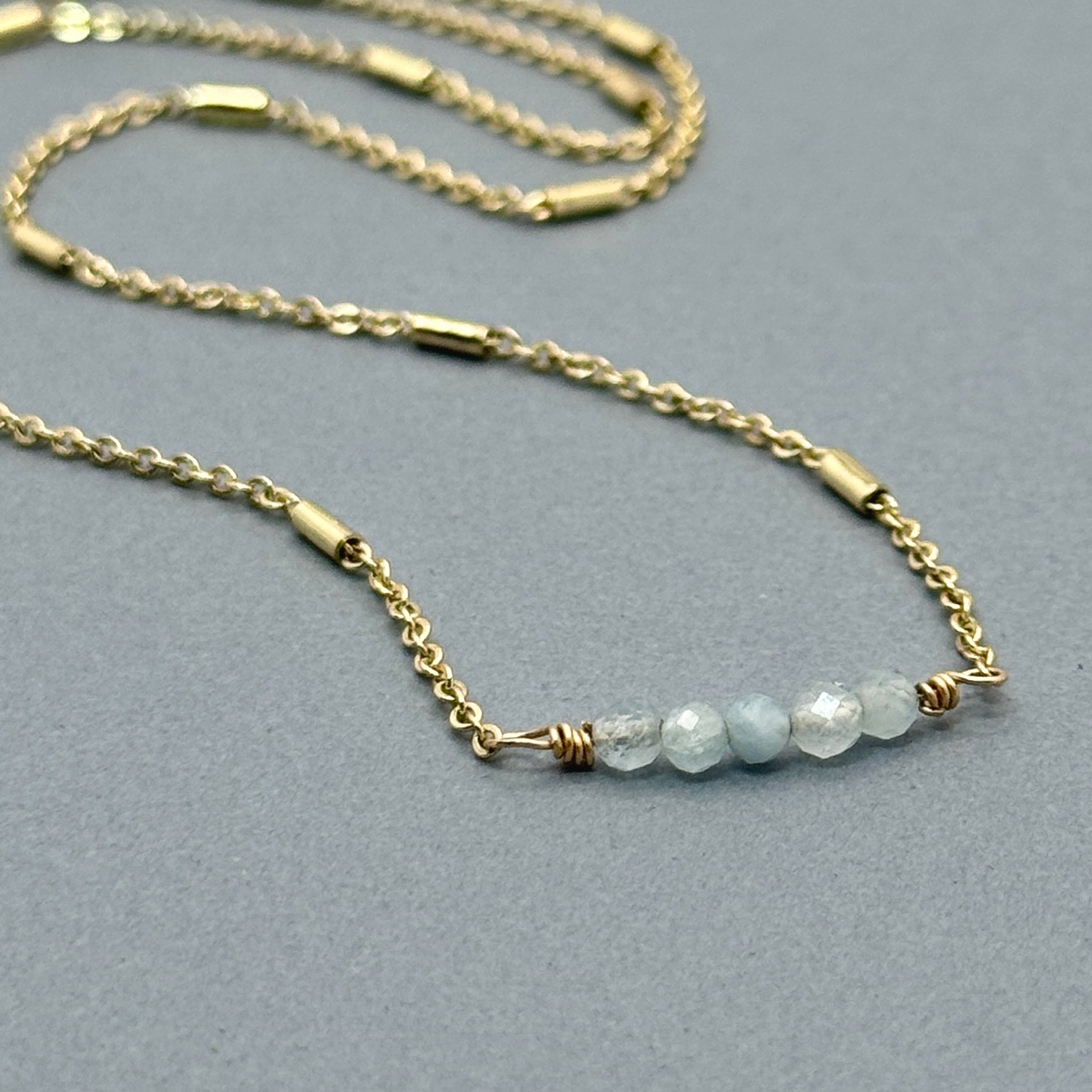 Aquamarine Bar On Satellite Chain Necklace