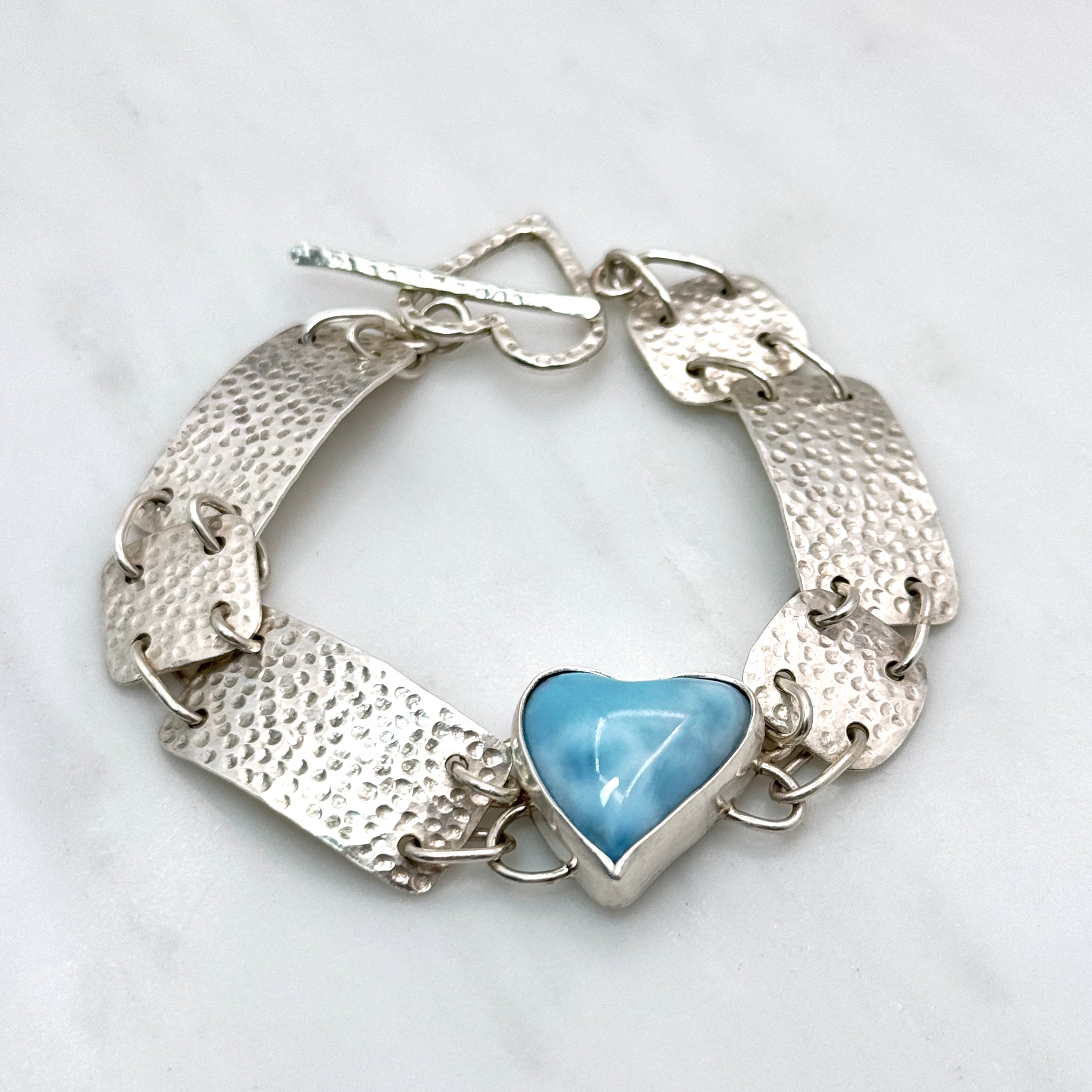 Larimar Heart Sterling Silver Bracelet