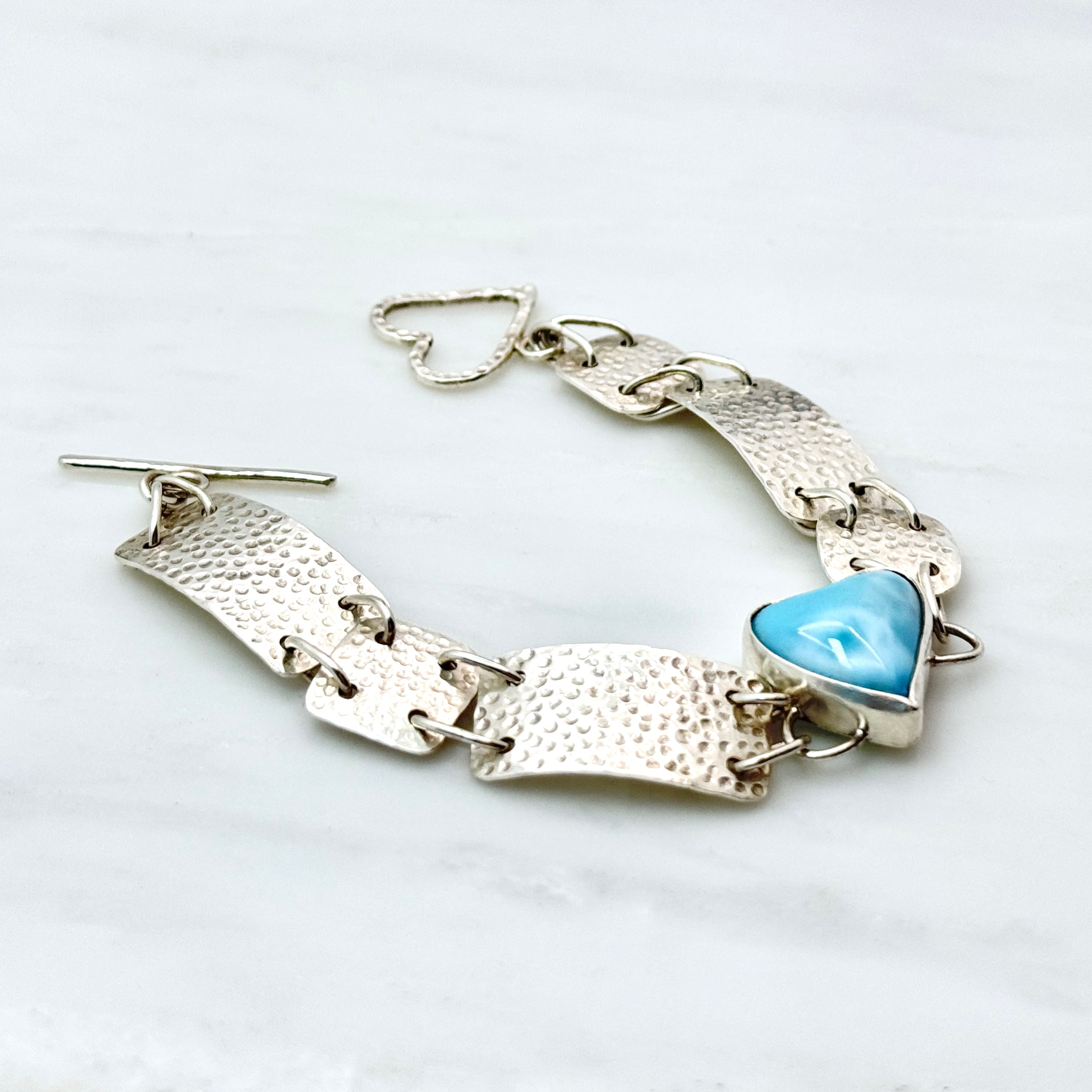 Larimar Heart Sterling Silver Bracelet