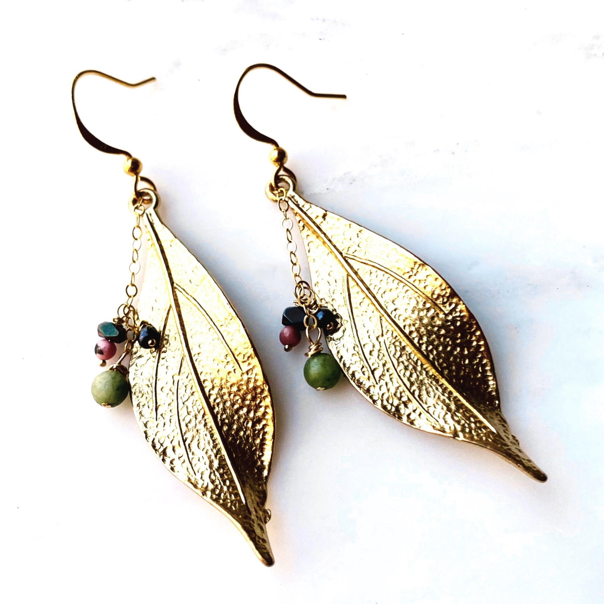 Gold-Filled Autumn Leaf Gemstone Earrings