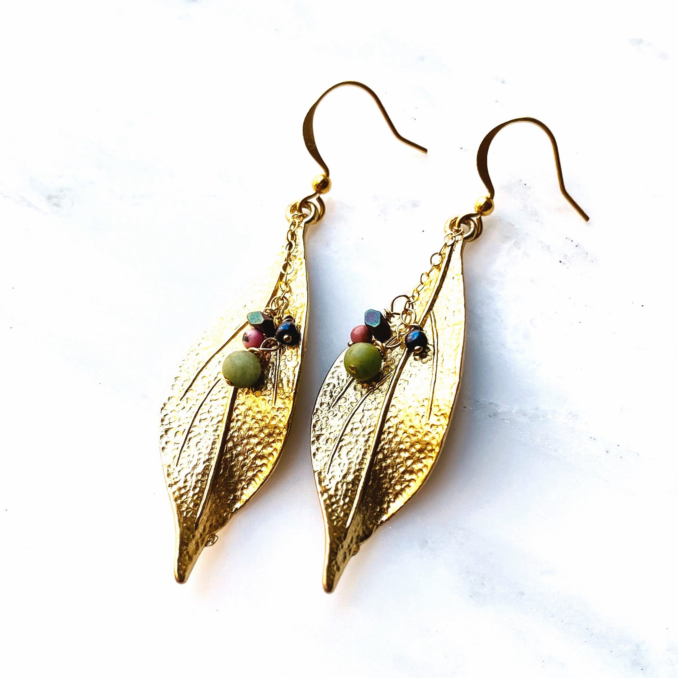 Gold-Filled Autumn Leaf Gemstone Earrings