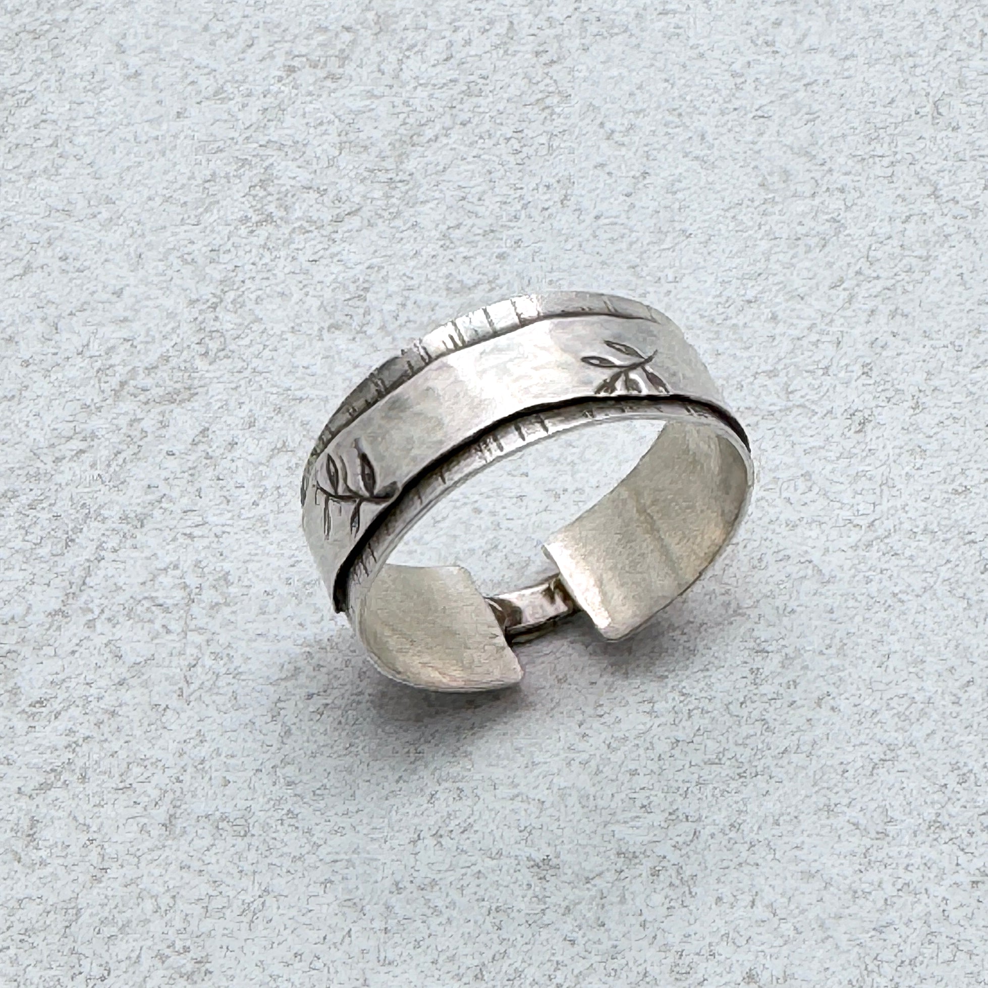Wide Textured Leaf Sterling Silver Ring