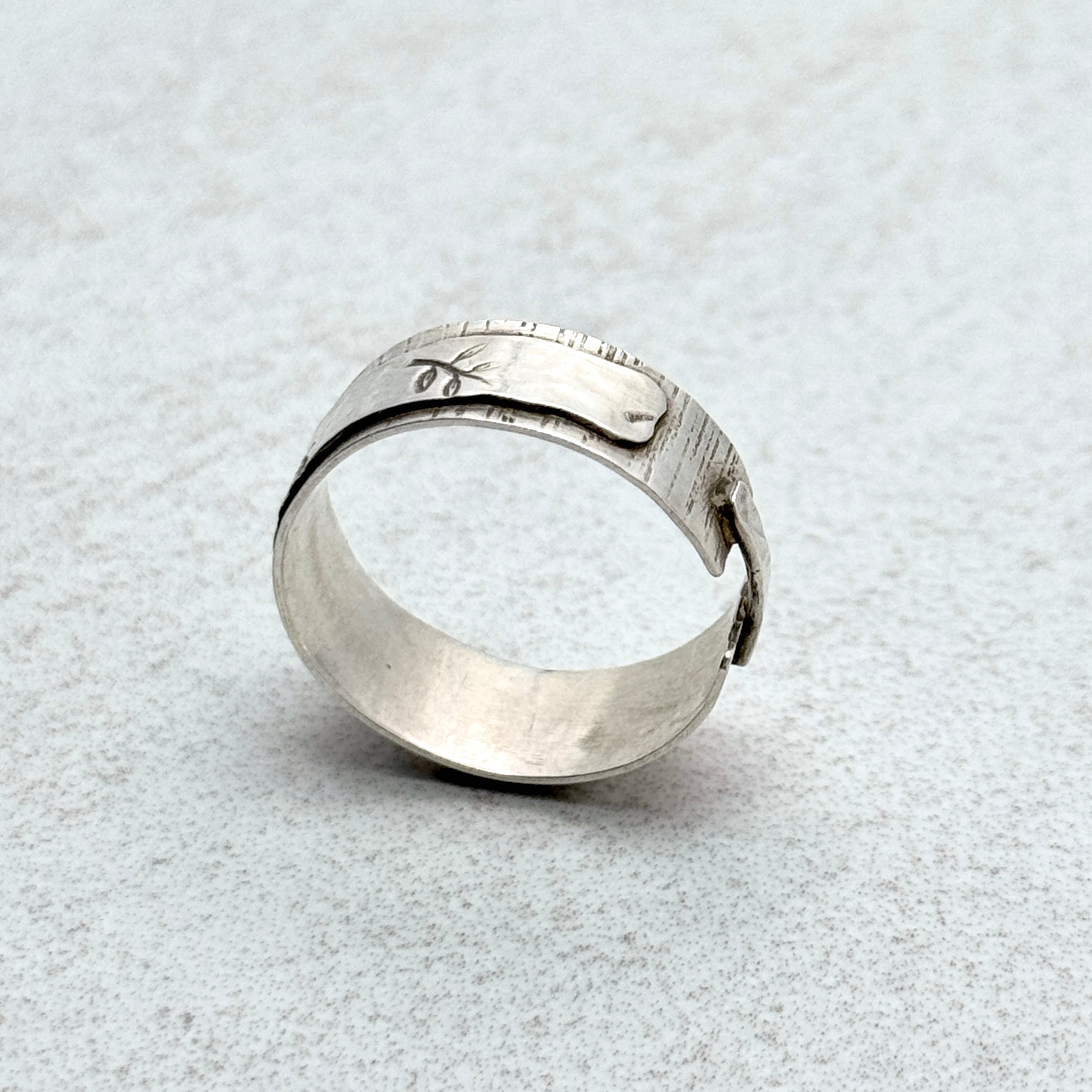 Wide Textured Leaf Sterling Silver Ring