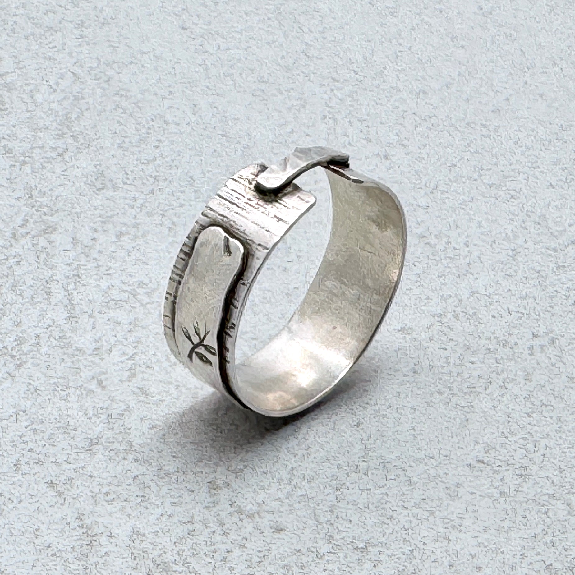 Wide Textured Leaf Sterling Silver Ring