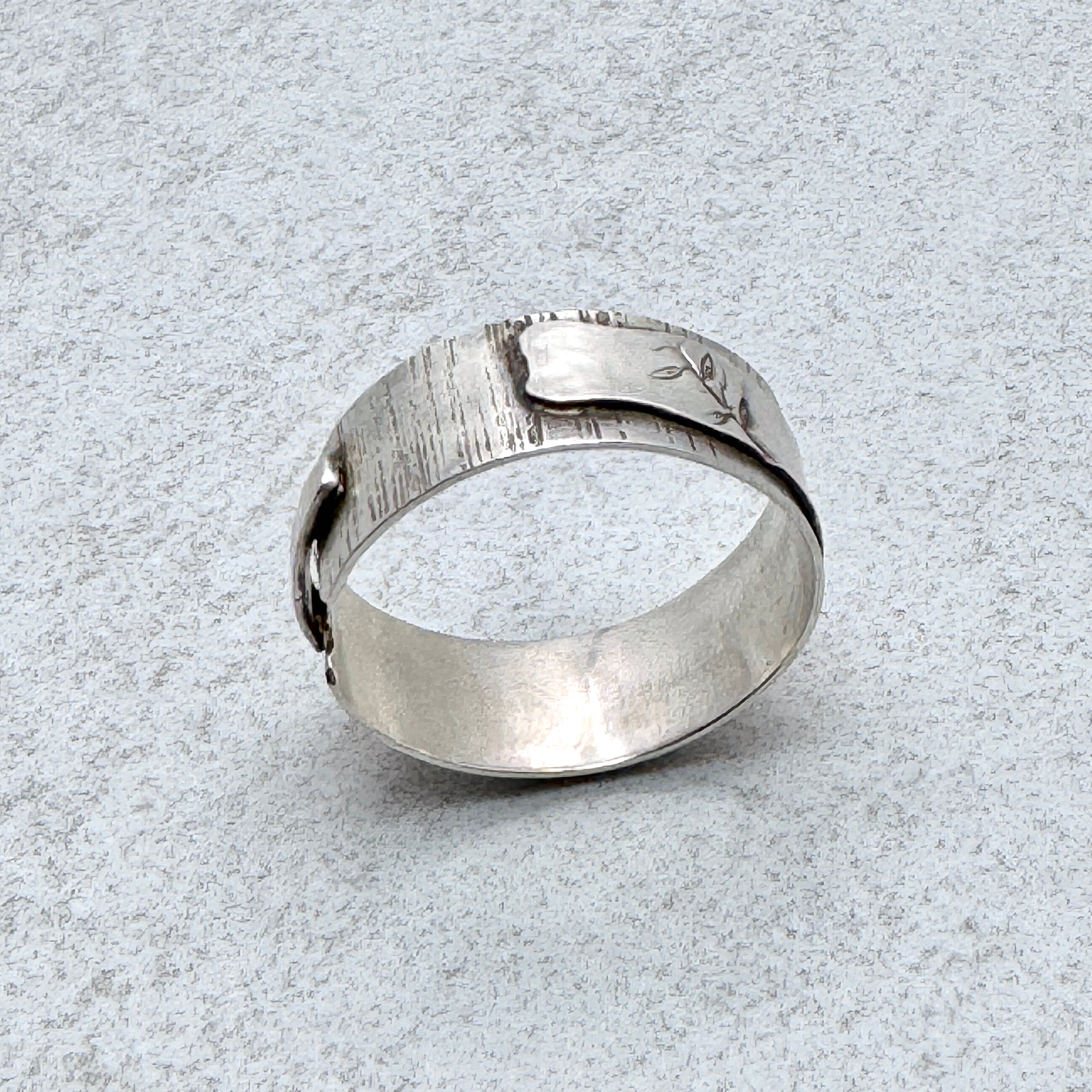 Wide Textured Leaf Sterling Silver Ring