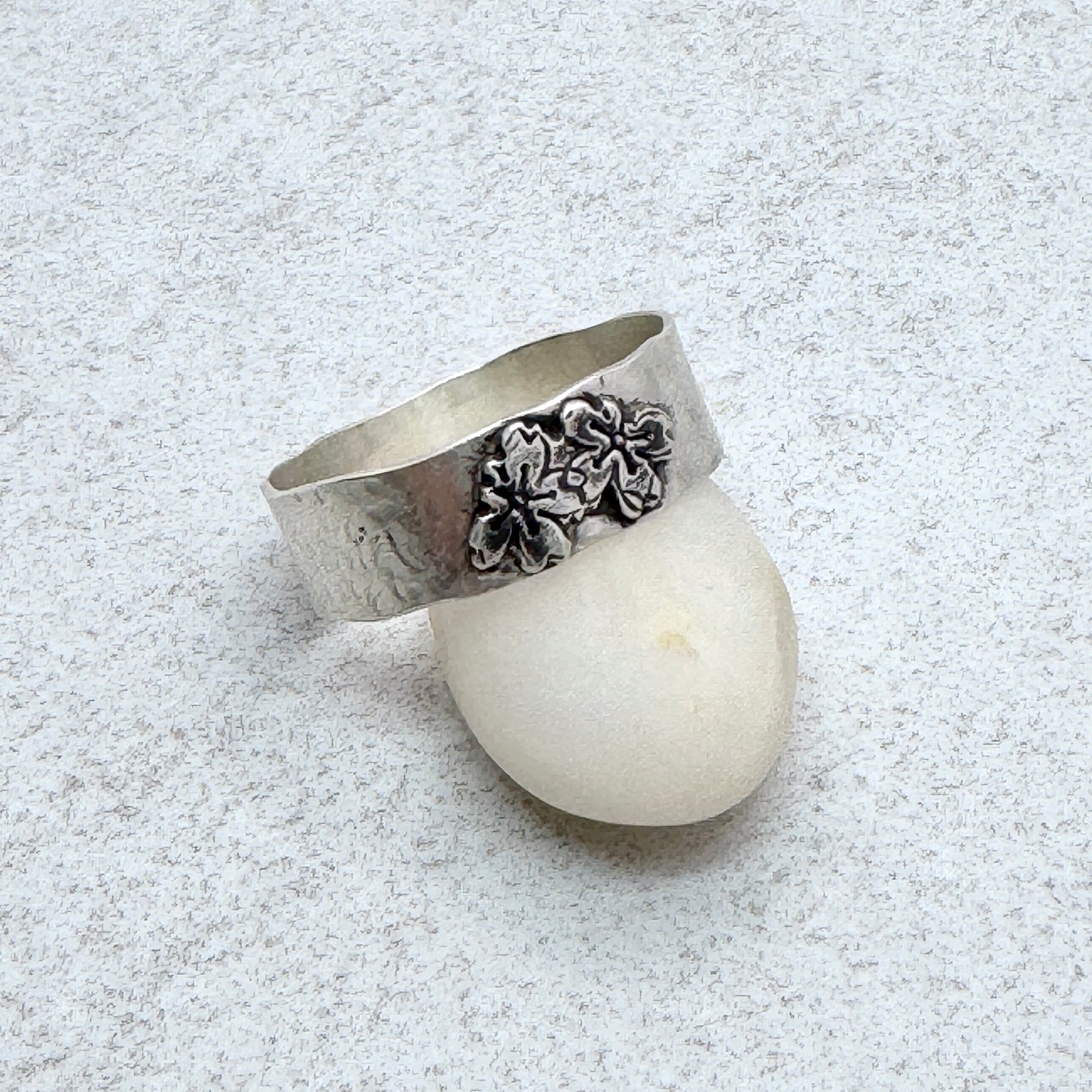 Textured Sterling Silver Floral Band Ring