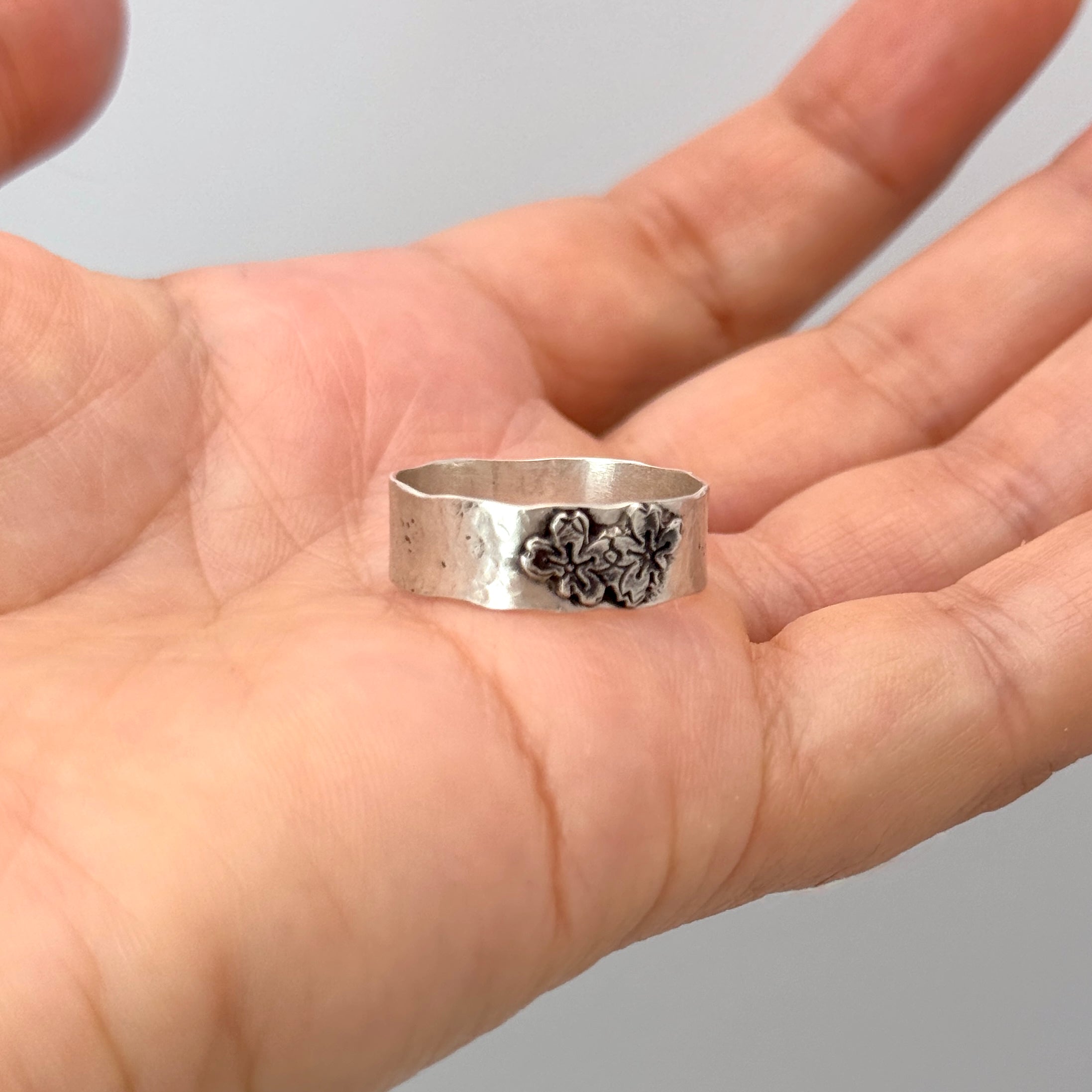 Textured Sterling Silver Floral Band Ring