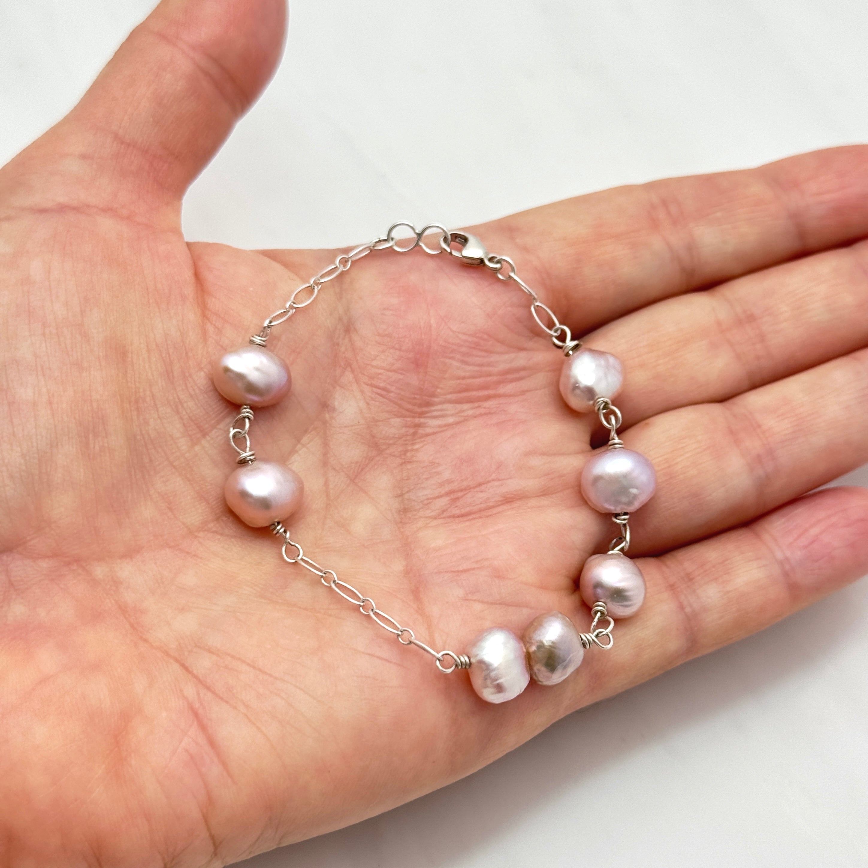 Pink-Lavender Baroque Pearl Silver Bracelet