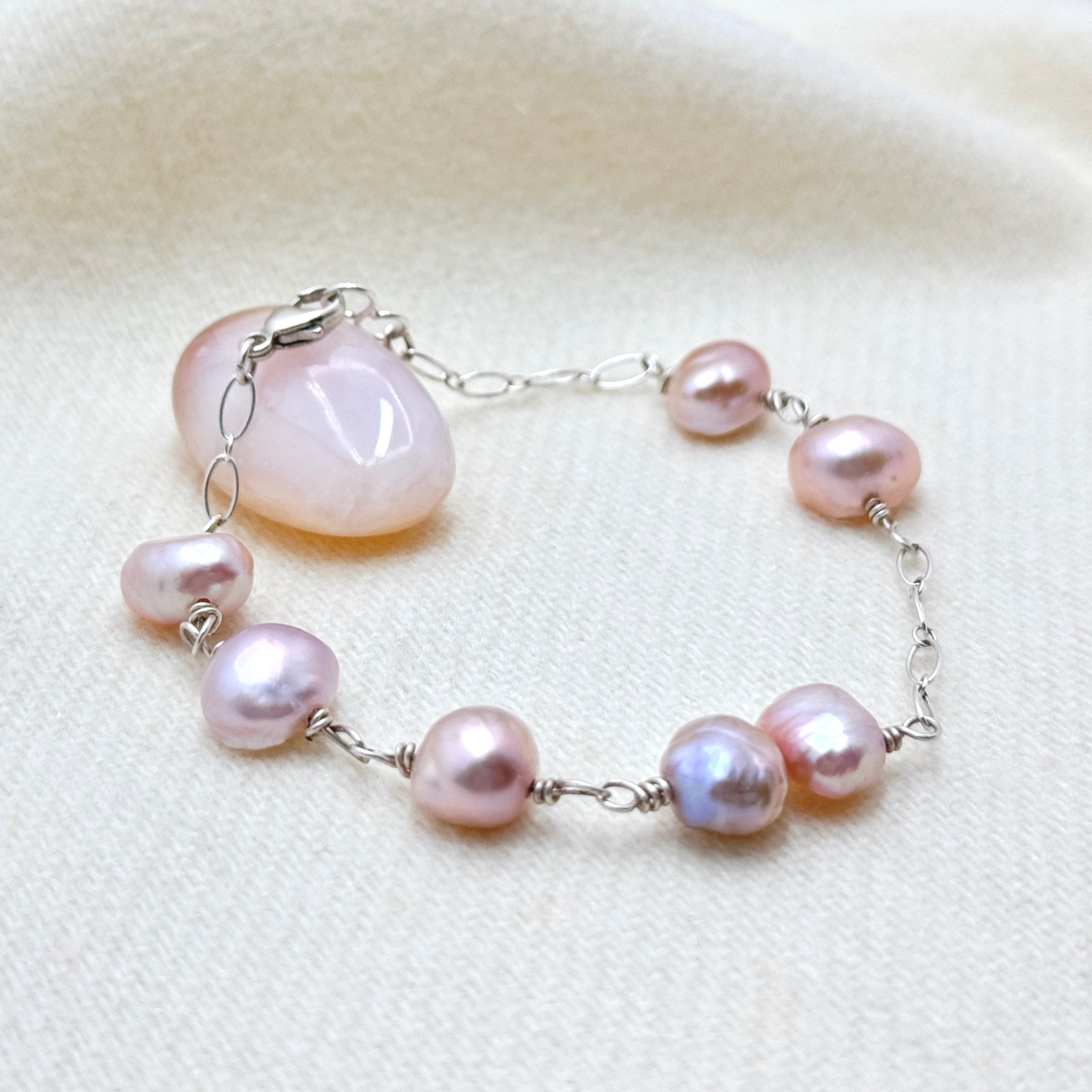 Pink-Lavender Baroque Pearl Silver Bracelet