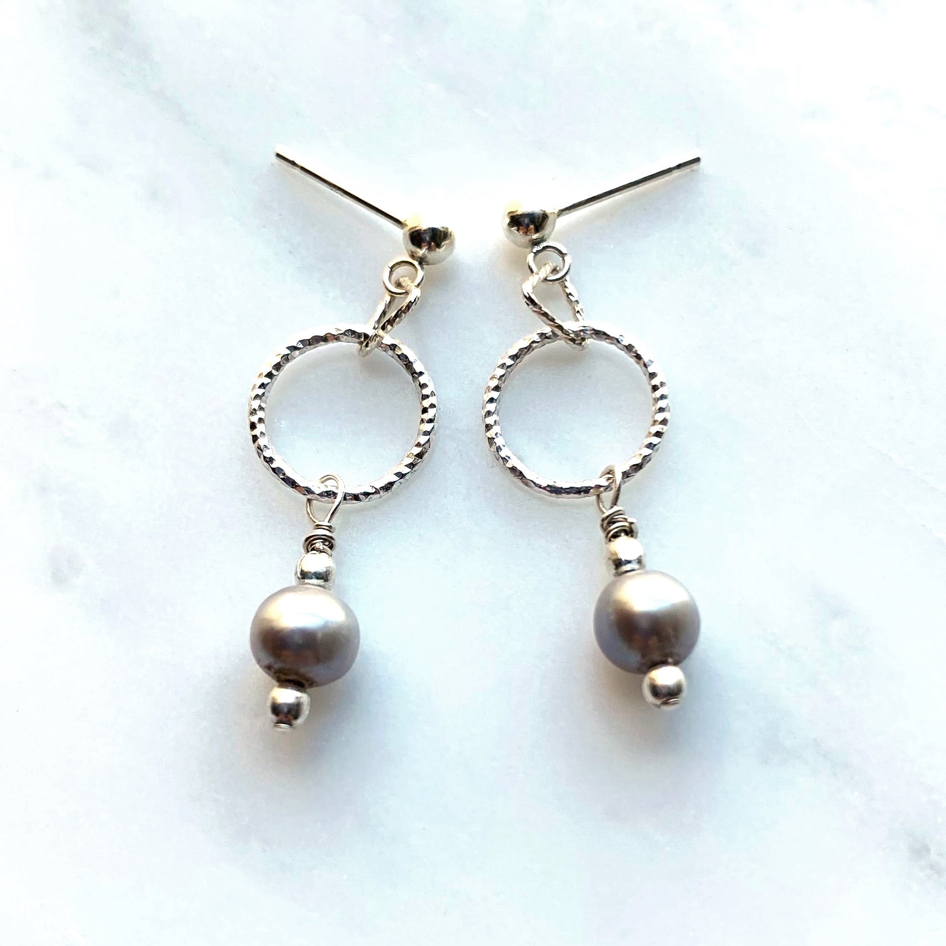 Sterling Silver Gray Pearl Geometric Earrings