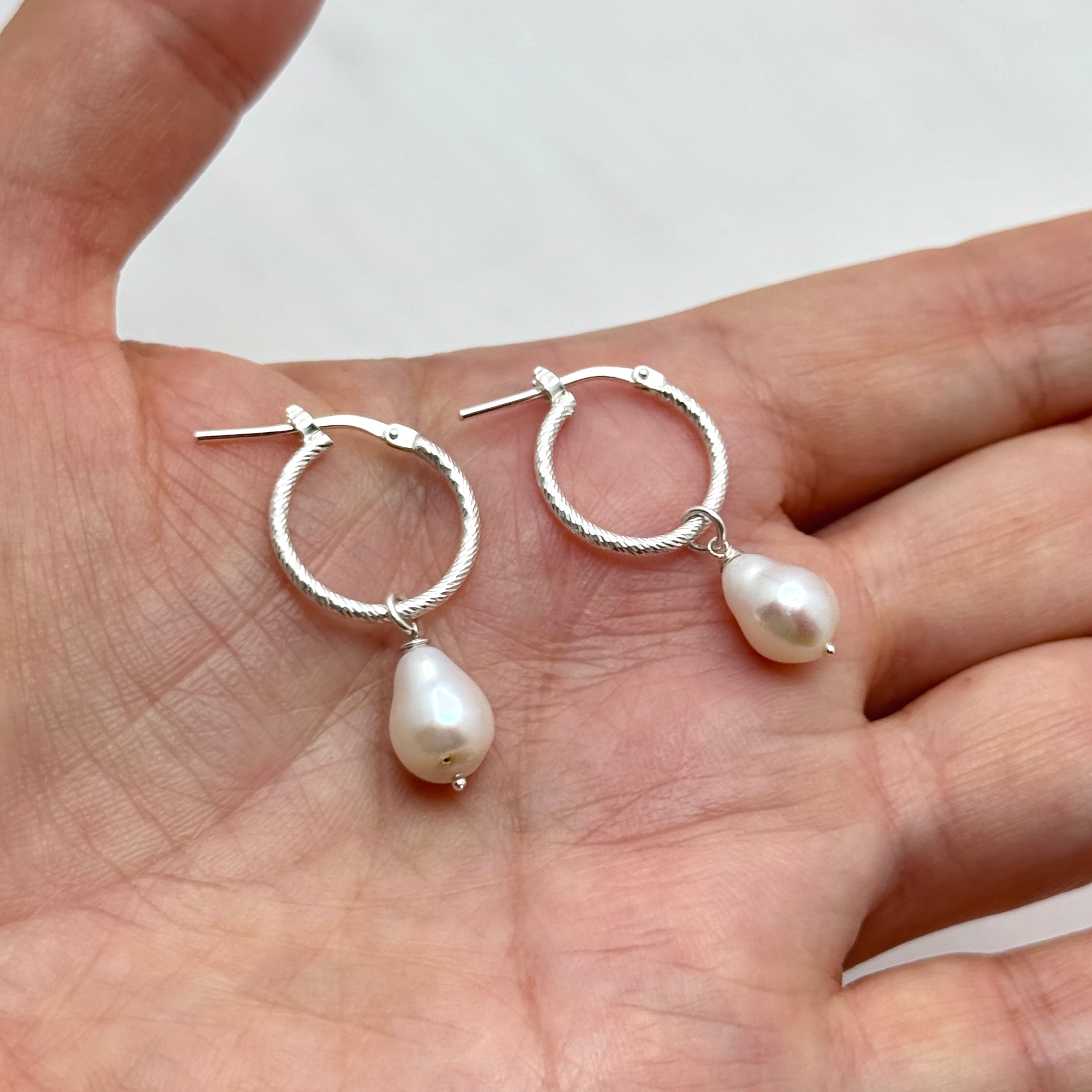 White Pearl Sterling Silver Twisted Huggies