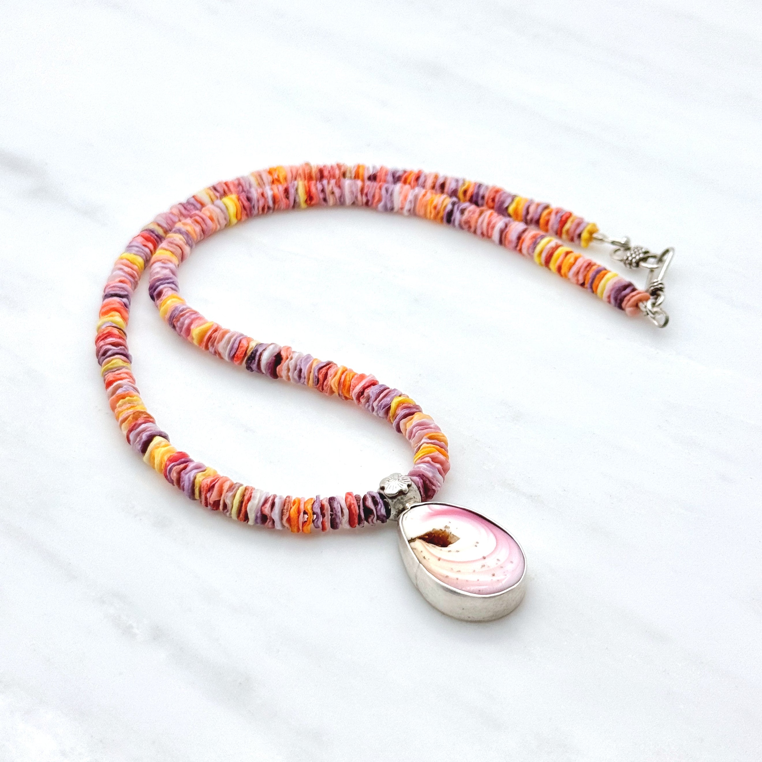 Scallop Heishi & Pink Conch Shell Necklace